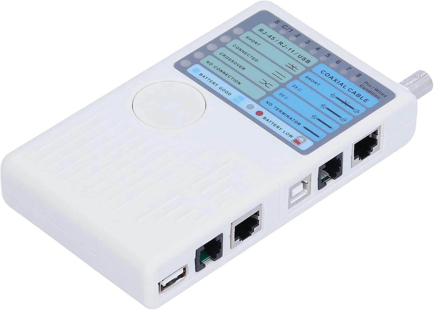 تستر کابل شبکه فولانی، تستر شبکه 4 در 1 RJ11/RJ45/USB/BNC ابزار شبکه چند منظوره برای خطوط تلفن/کابل های شبکه/کابل های USB/کابل های BNC