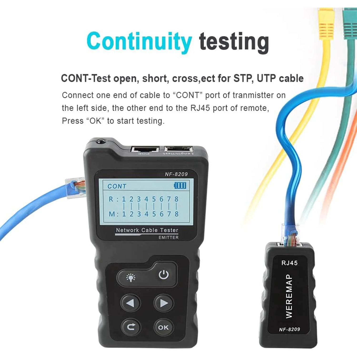 تستر کابل شبکه، تستر کابل POE، تستر RJ45، تستر فیبر نوری مجهز به عملکرد روشنایی