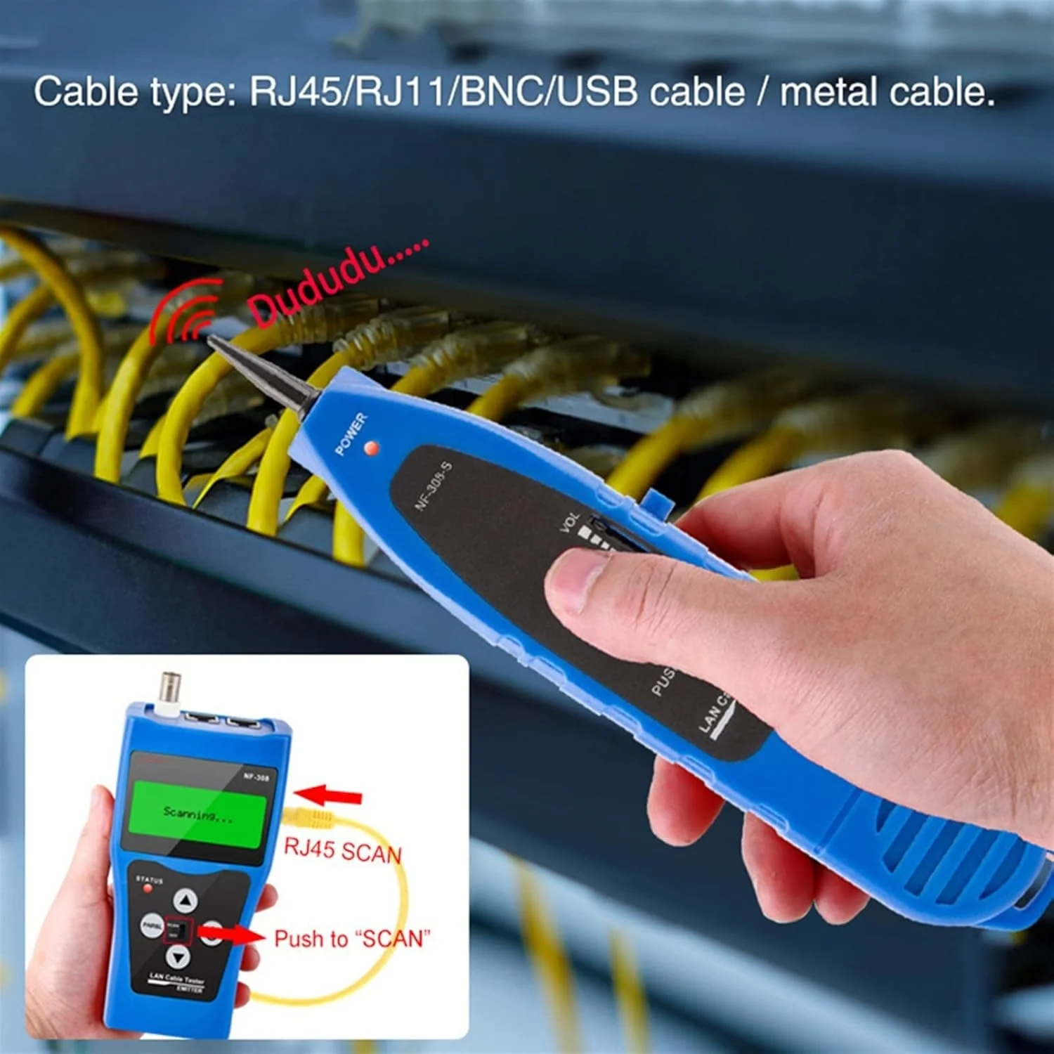 تستر فیبر نوری FURLOU مدل NF-308، تستر خط، اندازه گیری طول کابل شبکه LAN، تست پیوستگی کابل ها، ردیاب سیم، تستر کابل اترنت RJ45 RJ11