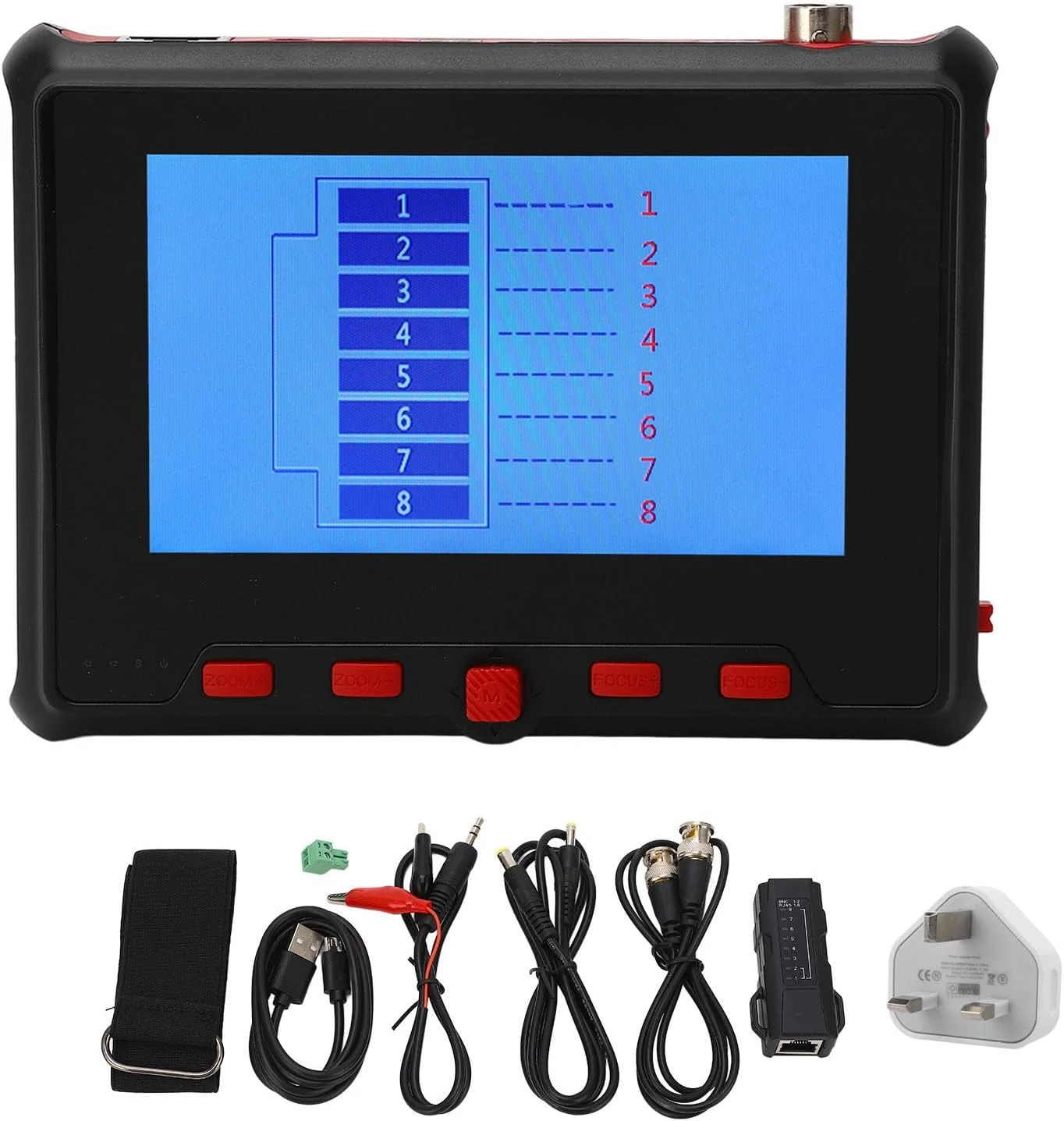 مانیتور تست دوربین مداربسته 4 اینچی AHD TVI CVI UTP، تستر کابل 8 مگاپیکسلی برای تعمیر و نگهداری، تست کابل مانیتور / خروجی DC12V، تستر قابل حمل 5 اینچی