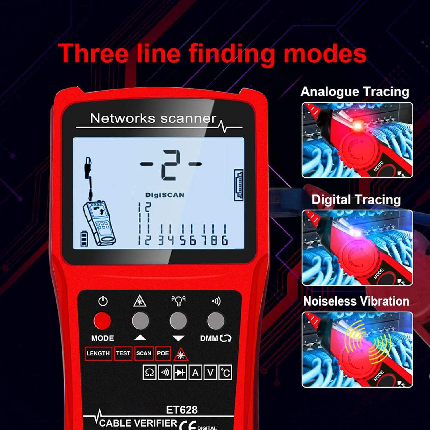تستر سیم، تستر کابل شبکه، ردیاب خط CAT5 CAT6، آنالایزر مدار دیجیتال، تستر پیوستگی کابل با باتری، برای تست شبکه الکتریکی تستر سیم، تستر کابل شبکه، ردیاب خط CAT5 CAT6، آنالایزر مدار دیجیتال، تستر پیوستگی کابل با باتری، برای تست شبکه الکتریکی