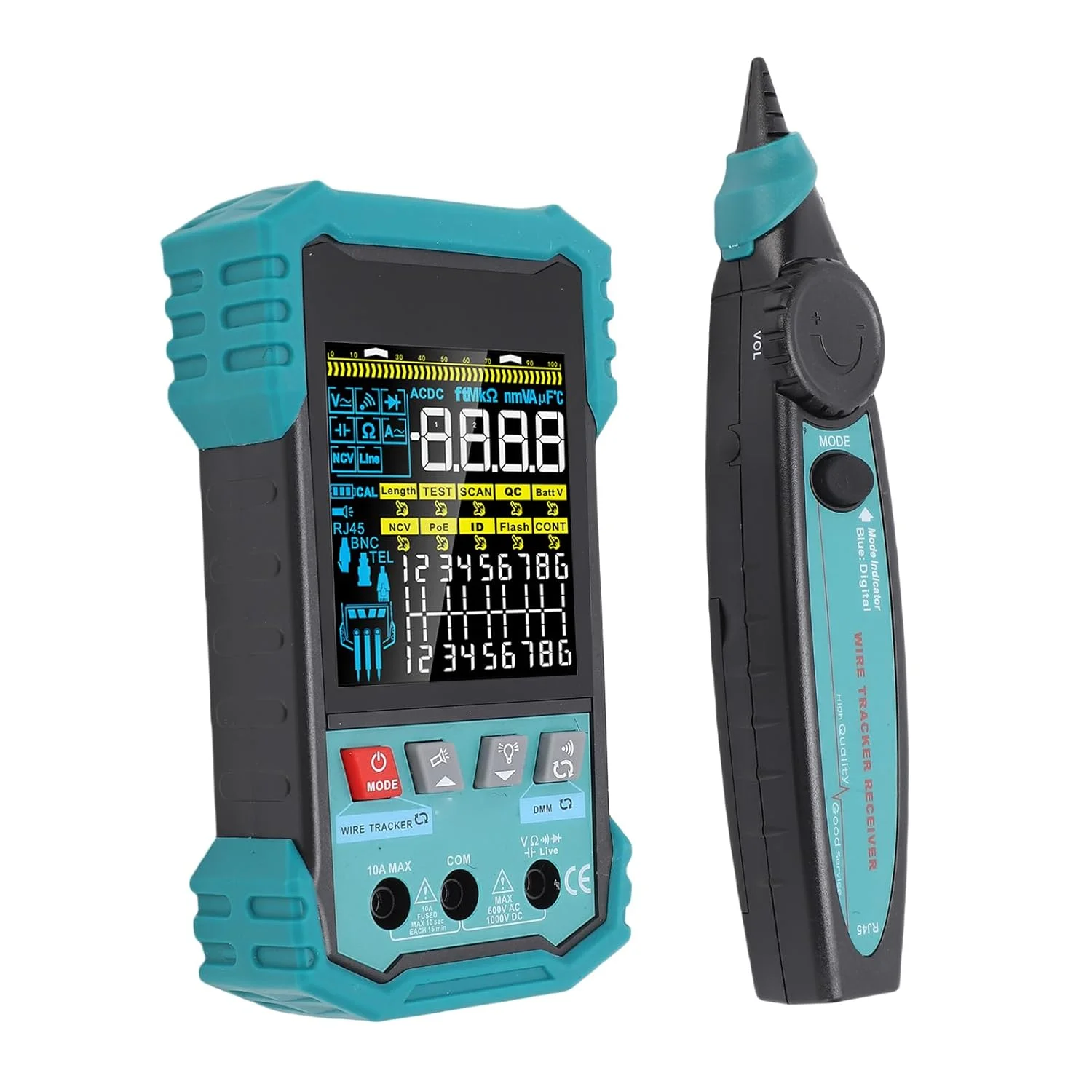 تستر کابل عمومی، تستر سیم کابل اترنت با مولتی متر PoE NCV اندازه گیری طول 400 متری، ابزار تست سیم اترنت با قابلیت چشمک زدن پورت برای ردیابی خط تلفن