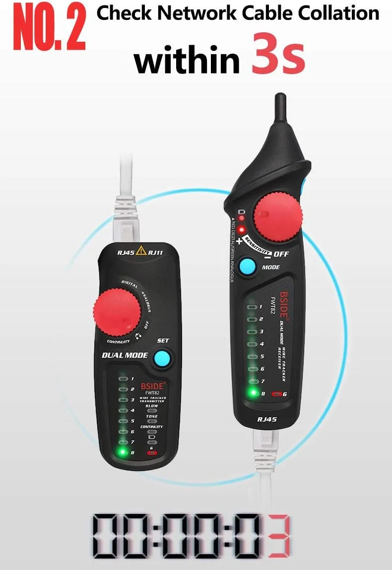 ردیاب کابل شبکه دو حالته BSIDE FWT82، تستر سیم، تونر RJ45 RJ11 اترنت LAN، ردیاب خط، یابنده