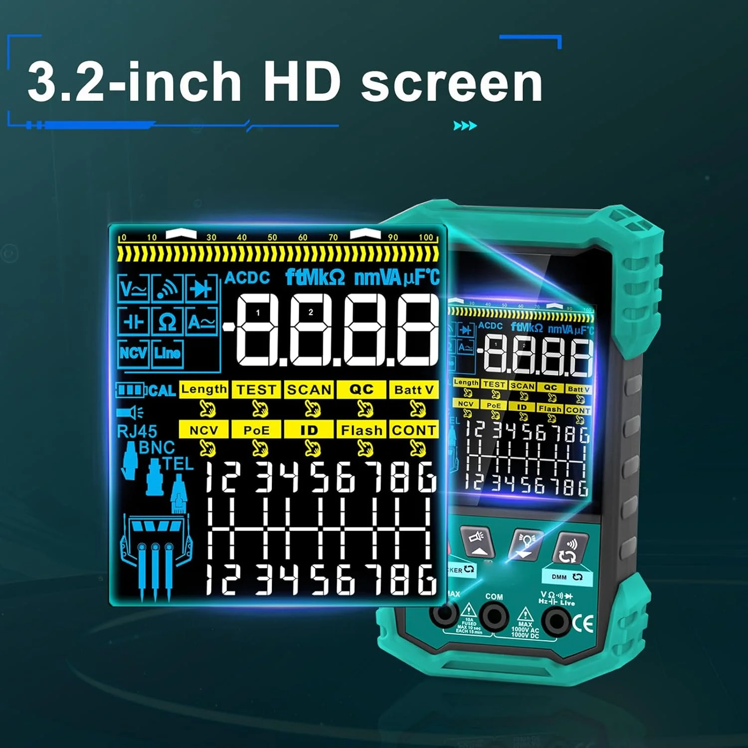 تستر کابل عمومی، تستر سیم کابل اترنت با مولتی متر PoE NCV اندازه گیری طول 400 متری، ابزار تست سیم اترنت با قابلیت چشمک زدن پورت برای ردیابی خط تلفن