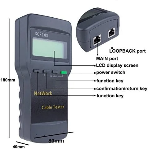 تستر کابل شبکه بی سیم قابل حمل SC8108 LCD دیجیتال برای تست کابل شبکه کامپیوتر، تلفن، CAT5 RJ45 (خاکستری) لوازم جانبی شبکه