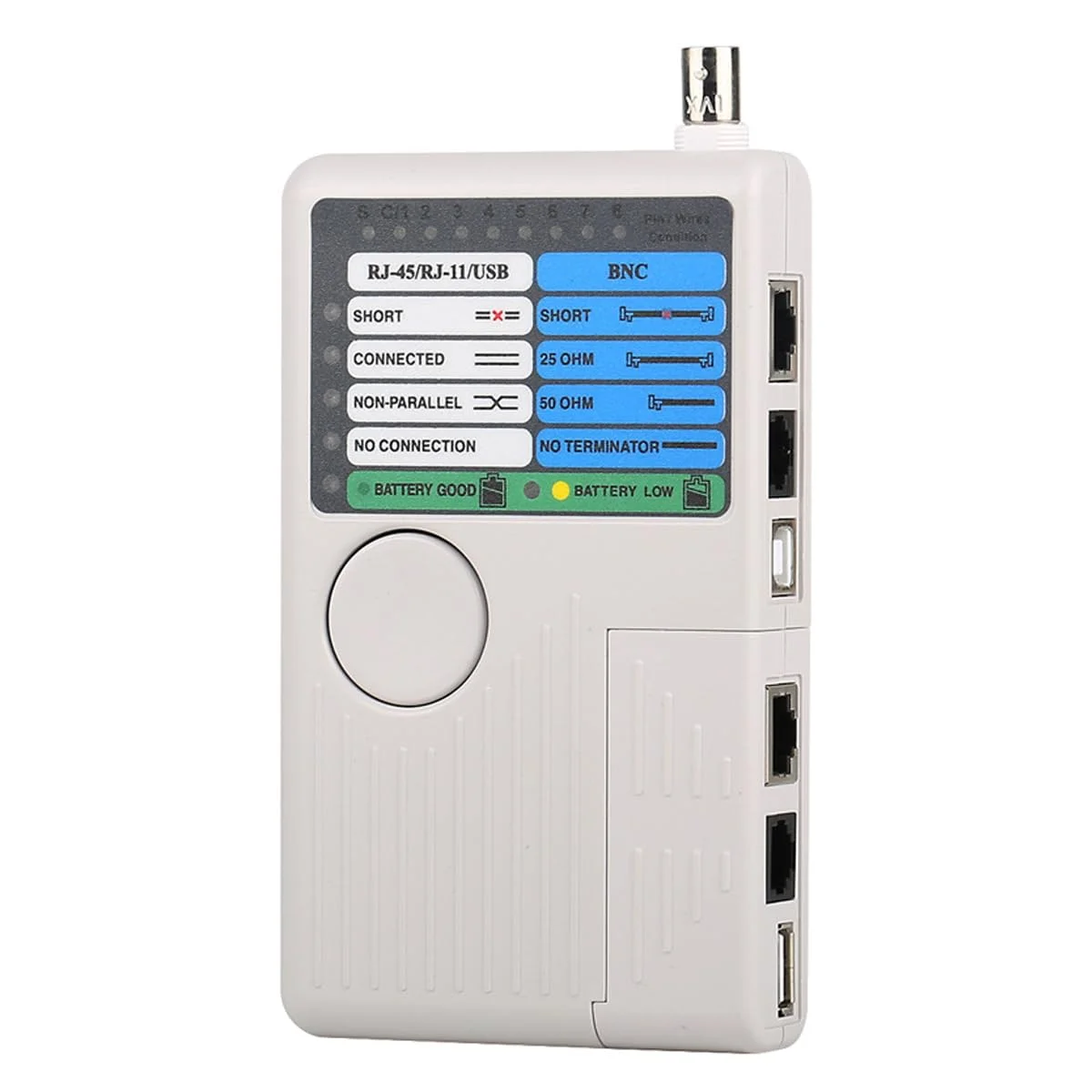 تستر کابل شبکه قابل حمل 4 در 1 Gorise مدل Rj11 Rj45 Usb Bnc Lan برای کابل های Utp/Stp ردیاب خط با تست از راه دور آلارم کم باتری کیف حمل (بدون باتری)