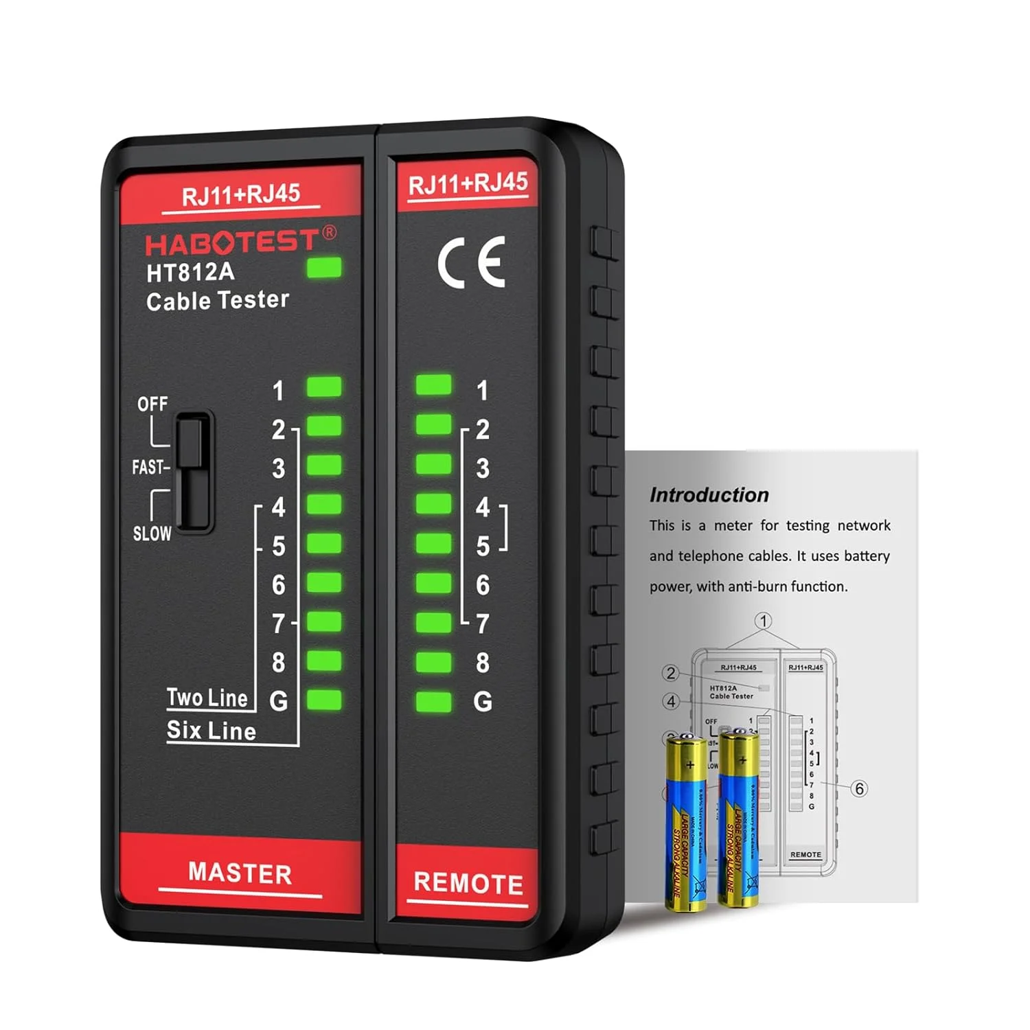 تستر کابل شبکه HABOTEST HT812A با پورت RJ45 RJ11، ابزار تست کابل اترنت، بلندگو، کواکسیال، ویدئو و داده با سرعت بالا/پایین، تست پیوستگی خط تلفن کابل 60 ولت برای CAT5/CAT5E/CAT6/CAT6A