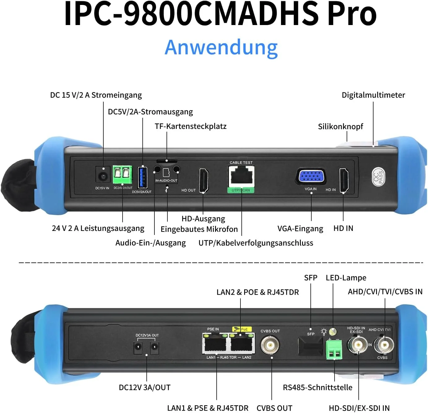 تستر دوربین مداربسته Henkion IPC-9800CMADHS Pro، صفحه لمسی 7 اینچی IPS، تست IPC 8K و تست دوربین مداربسته 4K 8MP HD-TVI CVI AHD SDI مولتی متر، POE HDMI VGA WiFi RS485 تستر کابل