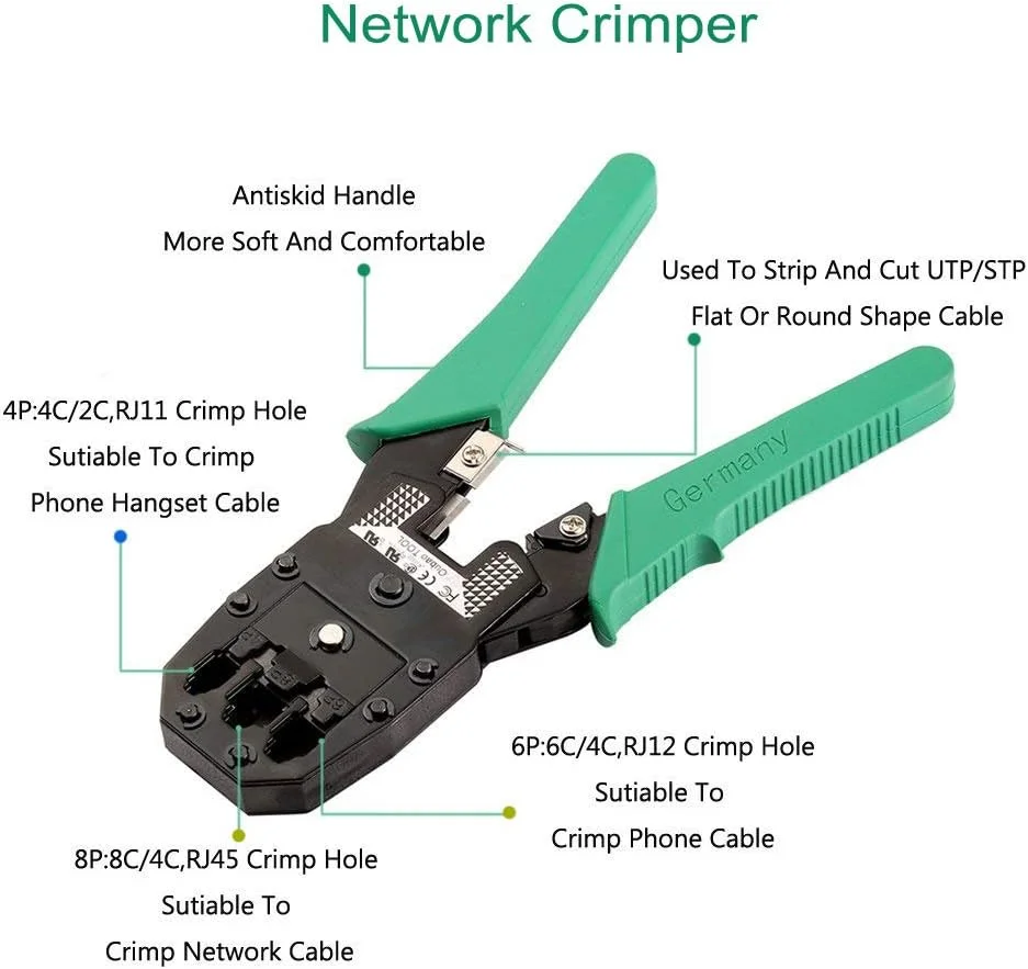 مجموعه ابزار شبکه، ابزار تعمیرات شبکه حرفه ای، تستر کابل شبکه LAN، پرس RJ45، ابزار تعمیر 9 در 1، ابزار پرس RJ45، کانکتورهای 8P8C RJ45، تستر کابل، پیچ گوشتی، انبر سیم لخت کن