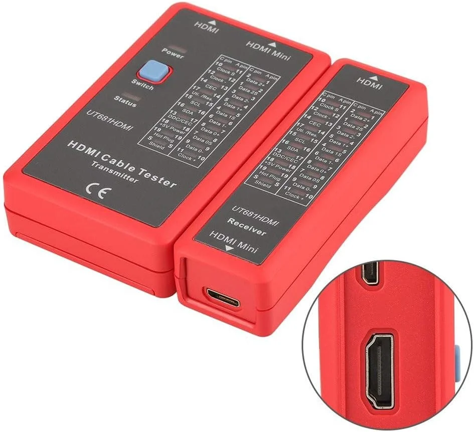 تستر کابل HDMI، تستر قابل حمل کابل با کیفیت بالا با 20 نشانگر LED برای بررسی اختلال، اتصال کوتاه، باز بودن، وضعیت متقاطع، تست تا 19 کابل