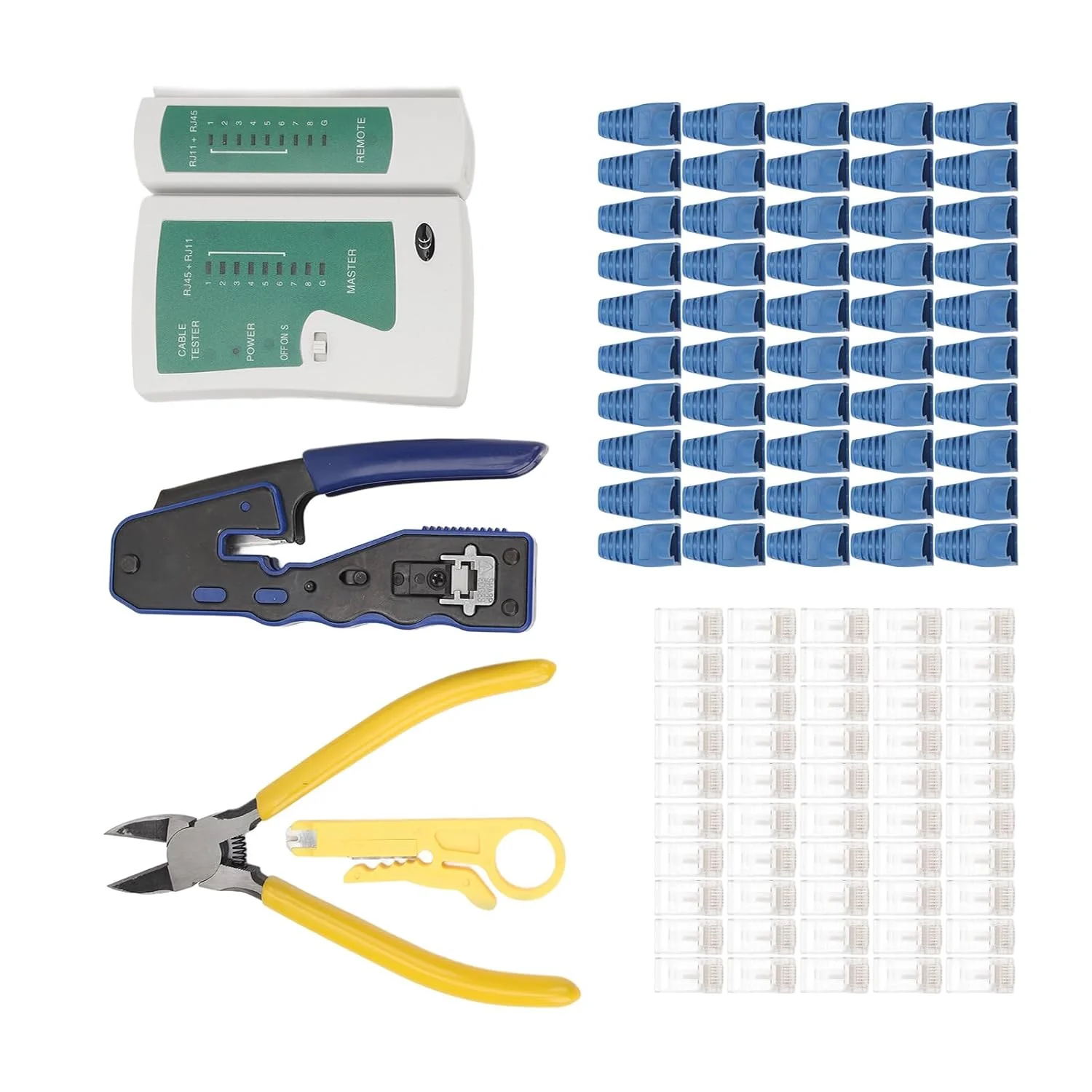 ابزار پرس و تست کابل شبکه Hyuduo RJ45 به همراه کانکتور و تستر کابل