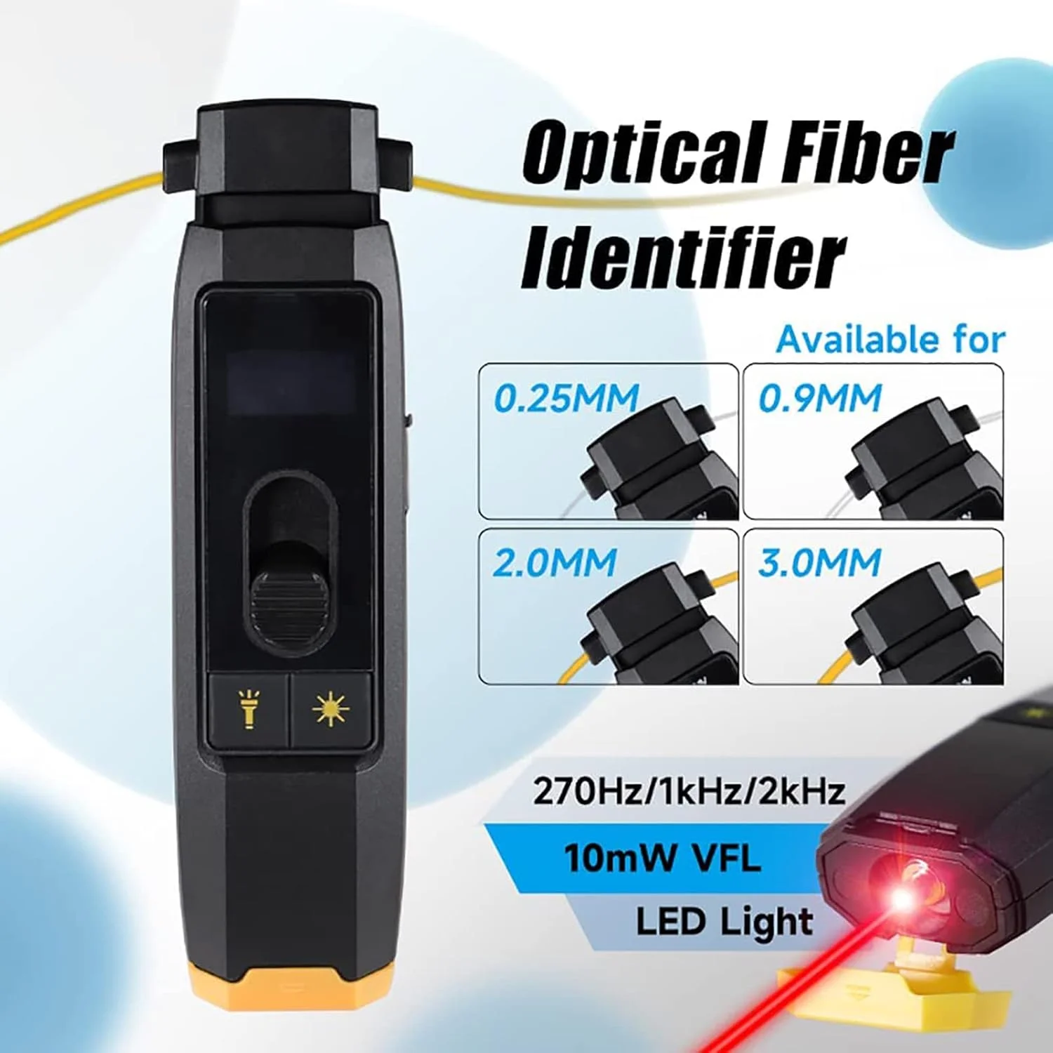 شناساگر فیبر نوری، مکان یاب عیب بصری 10 مگاواتی، تستر کابل فیبر نوری با 4 آداپتور، می تواند سه نوع سیگنال مدولاسیون را شناسایی کند و روش کار ساده و راحت است