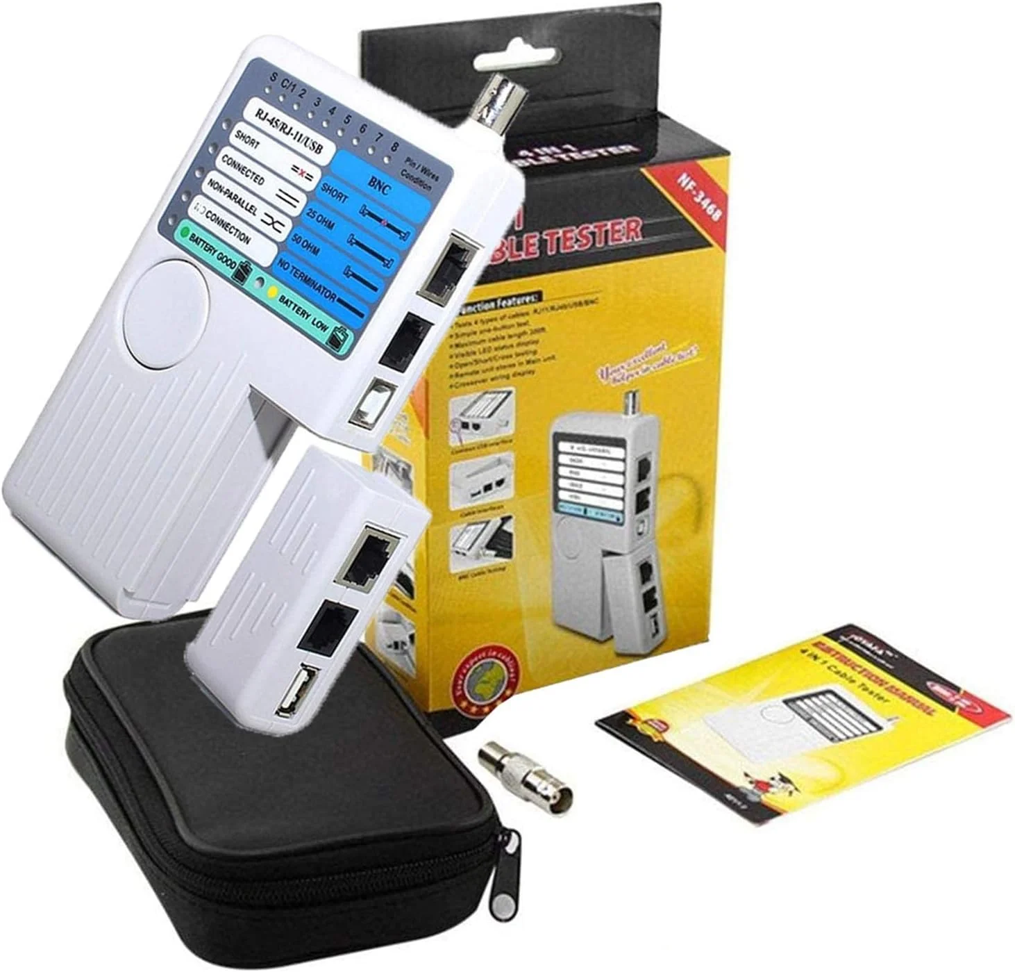 تستر کابل شبکه 4 در 1 iMBAPrice برای کابل های USB/BNC/Rj11/Rj45 LAN و UTP/STP