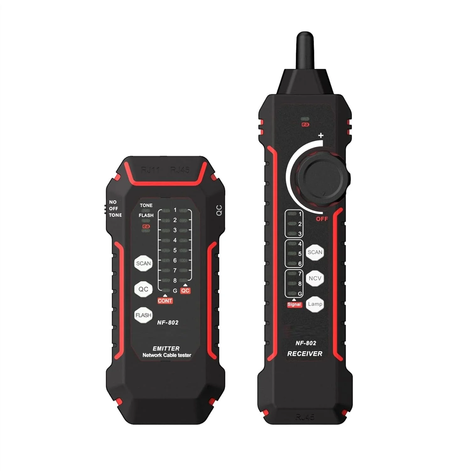 تستر فیبر نوری JACOJE مدل NF-802، تستر و ردیاب کابل چند منظوره RJ11 RJ45 Cat5 Cat6 LAN اترنت، یابنده سیم تلفن، تست POE