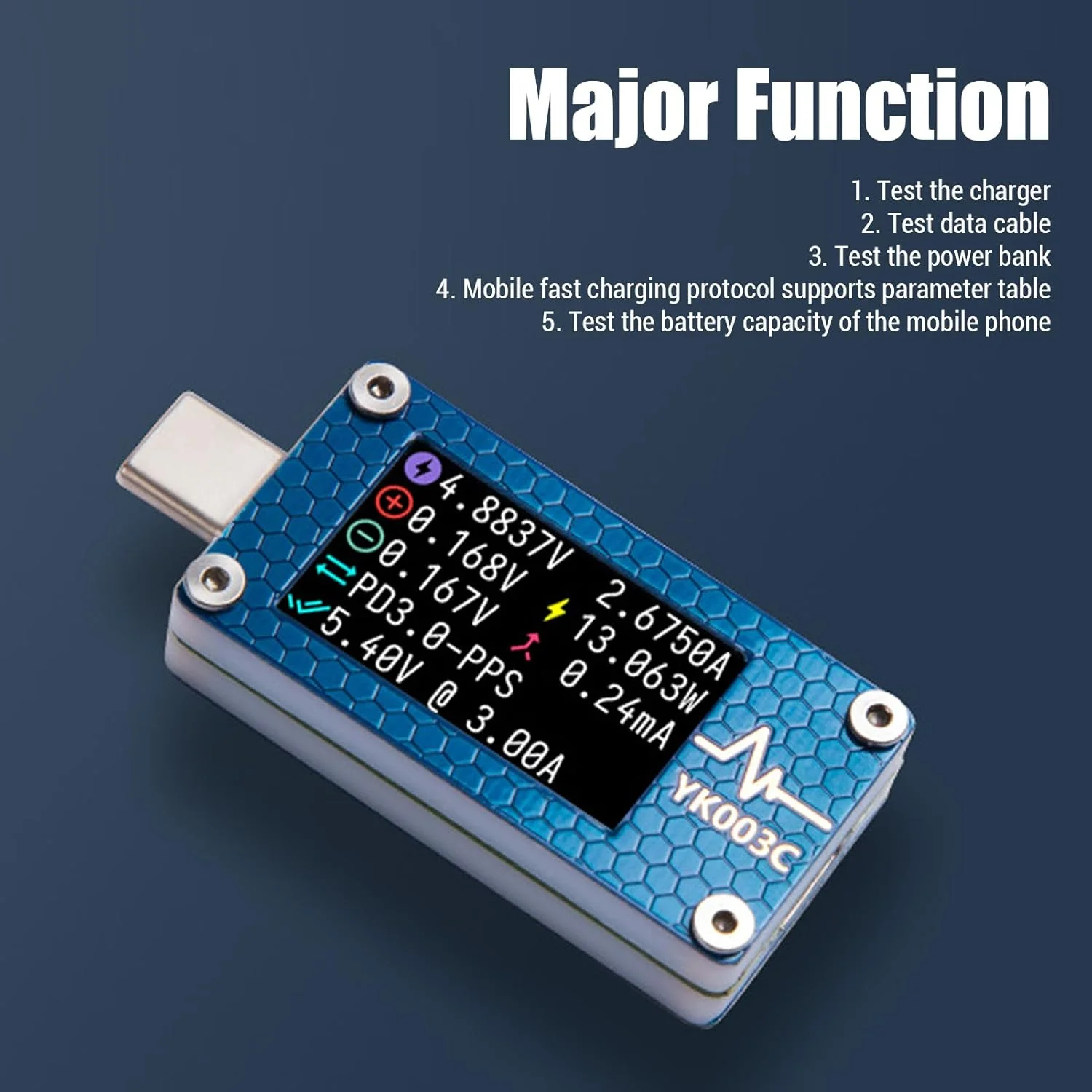 تستر USB نوع C مدل Jectse، پردازنده قدرتمند، تشخیص کابل داده، جمع و جور و قابل حمل برای افراد متخصص فناوری