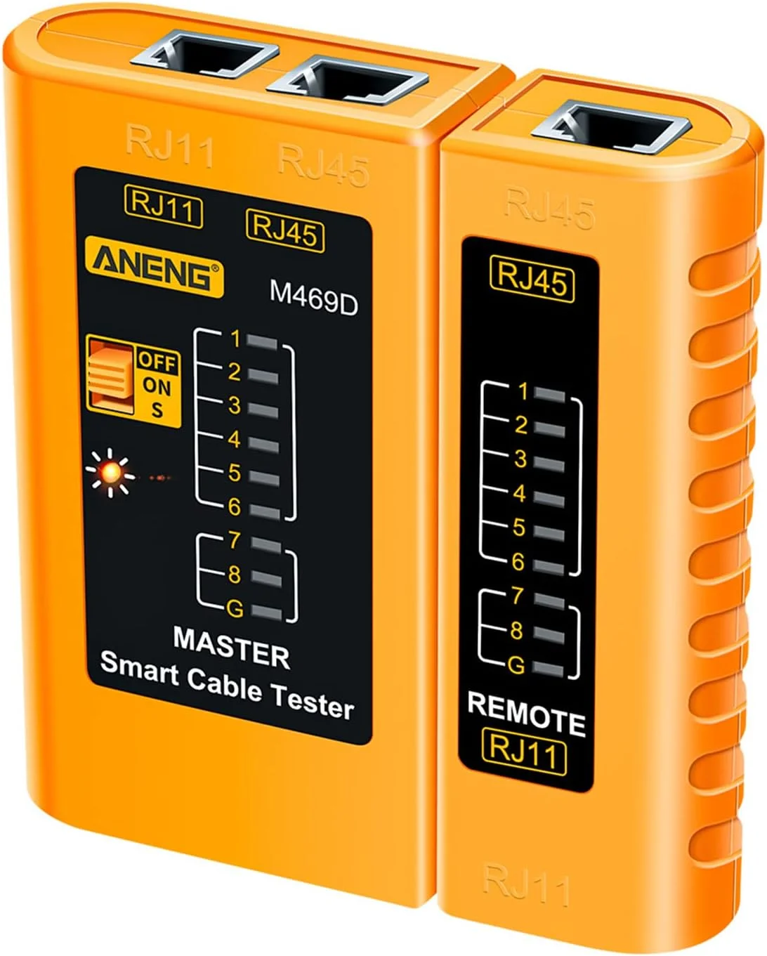 دستگاه تست کابل شبکه M469D برای خطوط تلفن RJ11 RJ45 با نشانگر LED، بررسی روشن/خاموش، کابل شبکه شیلددار و تست از راه دور