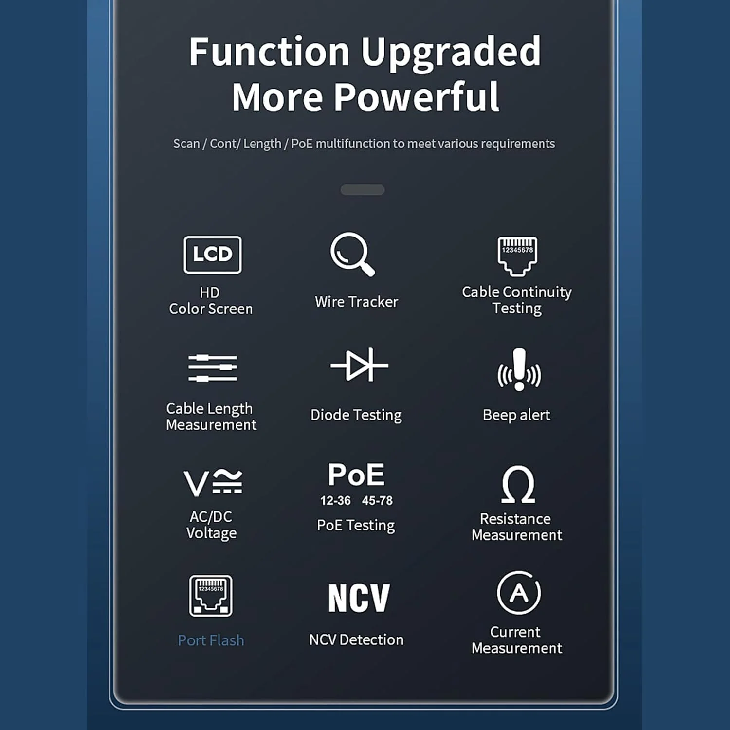 تستر کابل شبکه Joleritc با مولتی متر، تستر کابل اترنت، پورت چشمک زن NCV - ولت متر AC DC - تستر POE - پروب سنسور سیگنال مسدود کننده