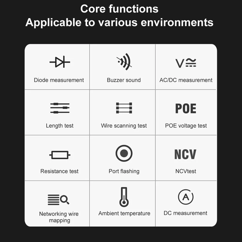 تستر کابل شبکه Joleritc با مولتی متر، سیم یاب چند منظوره اترنت با ولت متر DC AC به همراه تست ردیابی/طول کابل/تست POE تستر کابل شبکه Joleritc با مولتی متر، سیم یاب چند منظوره اترنت با ولت متر DC AC به همراه تست ردیابی/طول کابل/تست POE