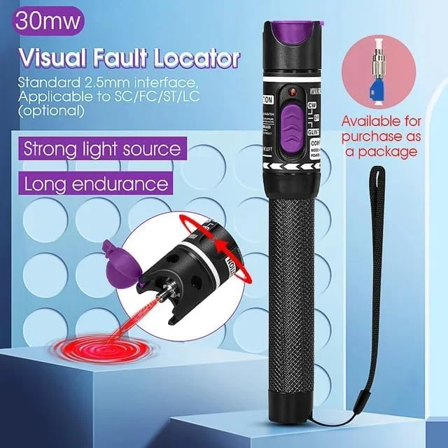 ردیاب عیب یابی فیبر نوری MSA 30MW VFL، تستر کابل، رابط قلمی LC/FC/SC/ST، آشکارساز منبع نوری با آداپتور مادگی FC به LC (آلومینیومی) 30 کیلومتر