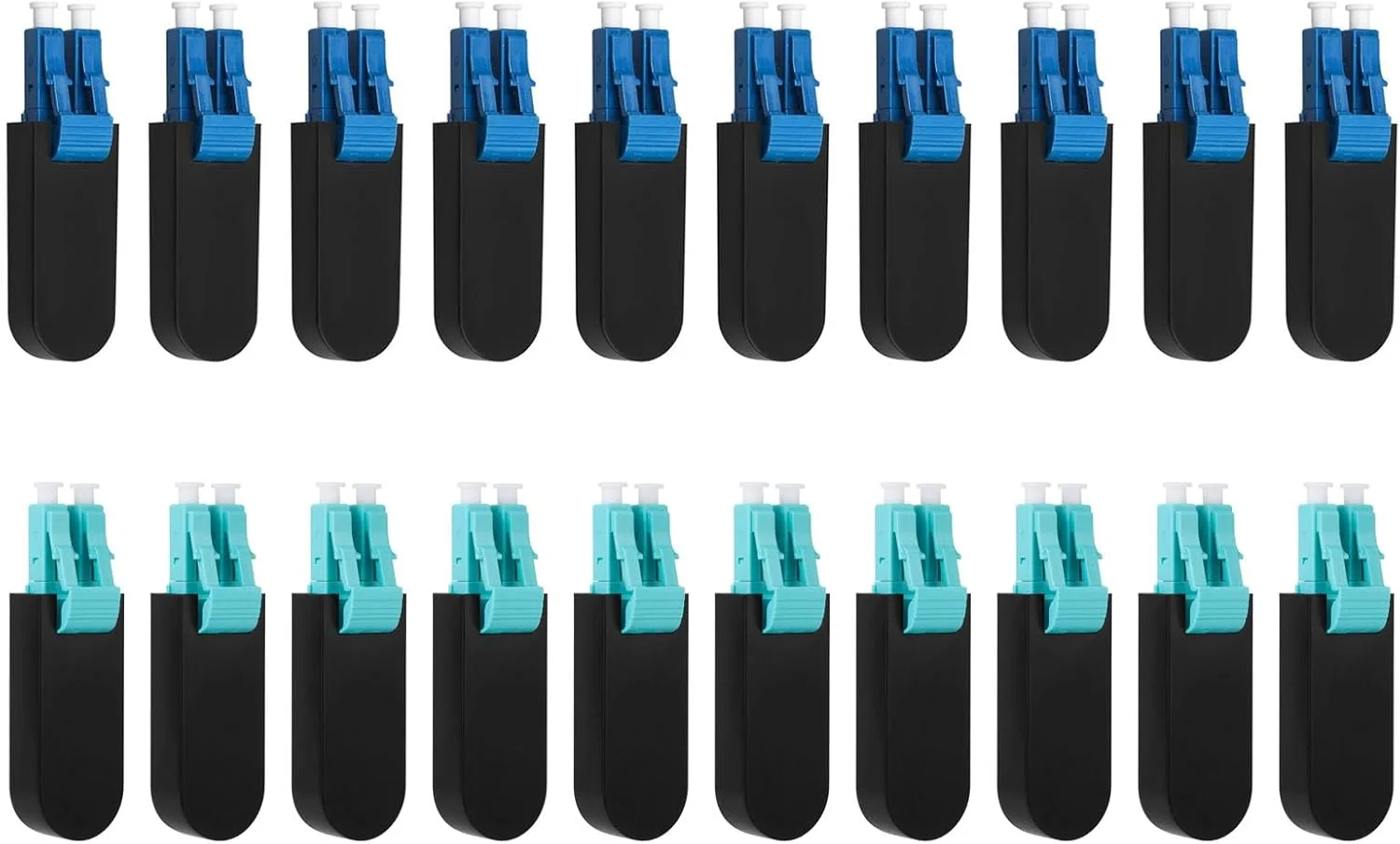 ۱۰ عدد آداپتور لوپ‌بک فیبر نوری سینگل مود LC/UPC با هسته ۹/۱۲۵um و ۱۰ عدد کانکتور لوپ‌بک مالتی مود LC/UPC OM3 با هسته ۵۰/۱۲۵um - ابزار تست دوپلکس SM & MM برای تست کابل نوری