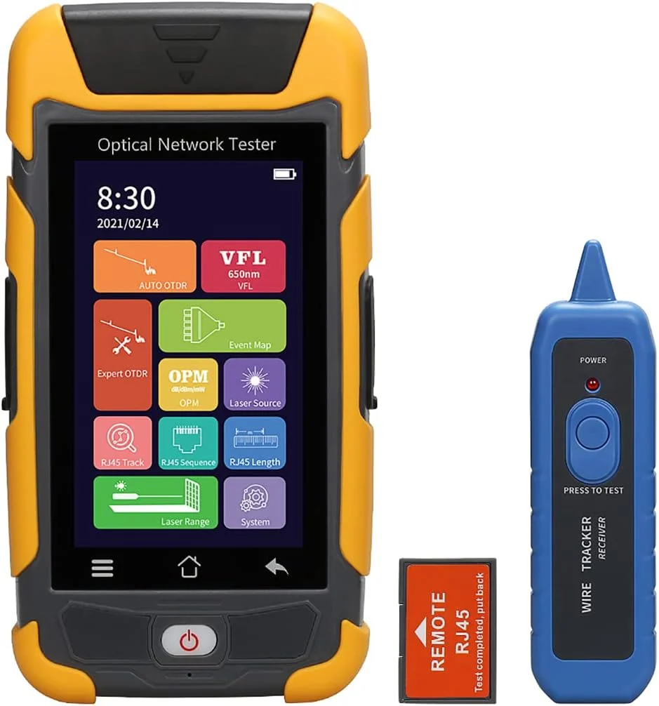 دستگاه رفلکتومتر فیبر نوری LZFuiop با طول موج های 850/1300/1625 نانومتر، صفحه لمسی، VFL، OLS، OPM، نقشه رویداد، تستر کابل اترنت، عملکرد تست OTDR خودکار، صفحه نمایش لمسی خازنی چندگانه رنگی 4.3 اینچی