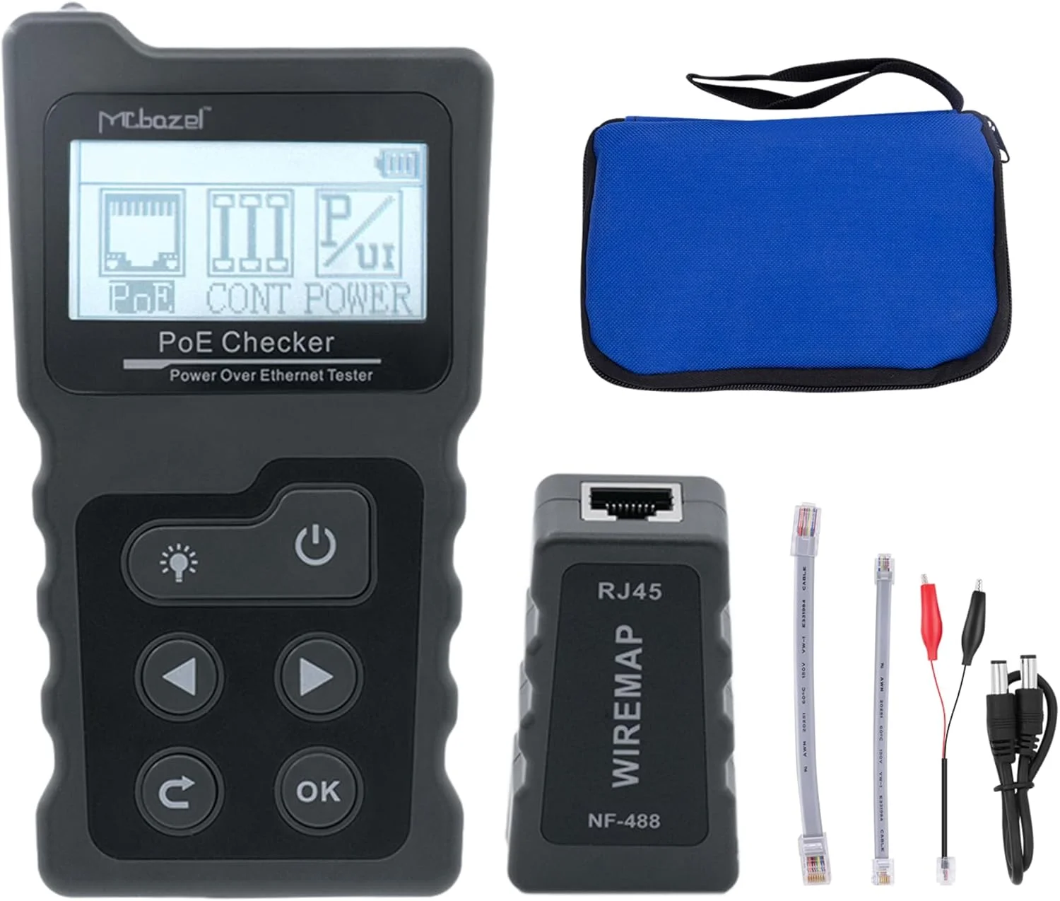 تستر کابل شبکه Mcbazel، کیت تستر کابل اترنت Poe برای CAT5e CAT6 CAT6a، ردیاب کابل شبکه برای ردیابی خط تلفن زیرزمینی تعمیرات خانگی