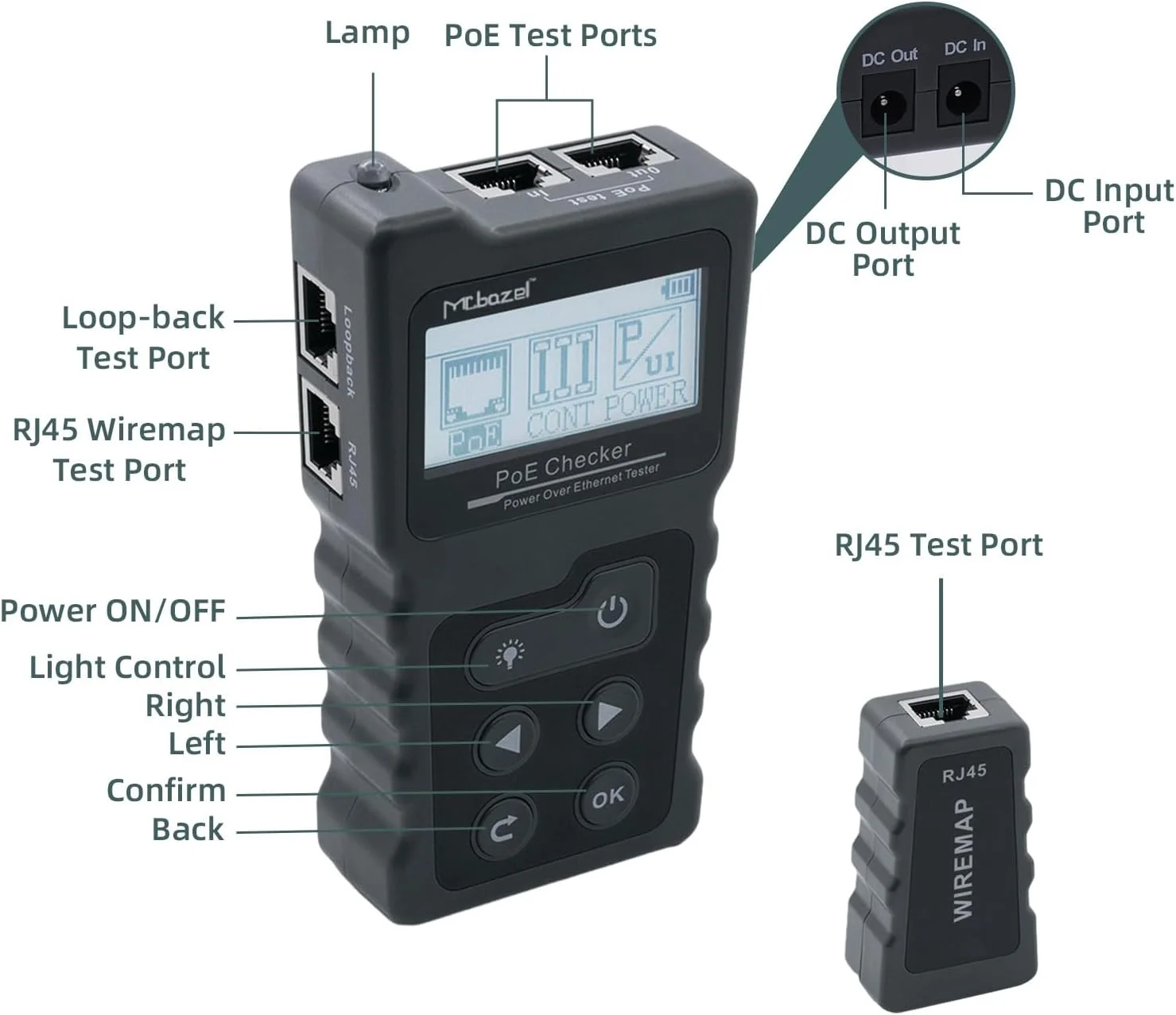 تستر کابل شبکه Mcbazel، کیت تستر کابل اترنت Poe برای CAT5e CAT6 CAT6a، ردیاب کابل شبکه برای ردیابی خط تلفن زیرزمینی تعمیرات خانگی