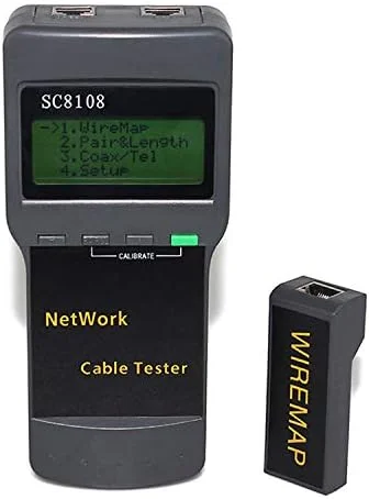 تستر کابل شبکه بی‌سیم قابل حمل Mdhsfhfhgf مدل SC8108 با صفحه نمایش LCD دیجیتال برای کابل‌های شبکه کامپیوتر، دیتا، CAT5، RJ45، LAN و تلفن (خاکستری)