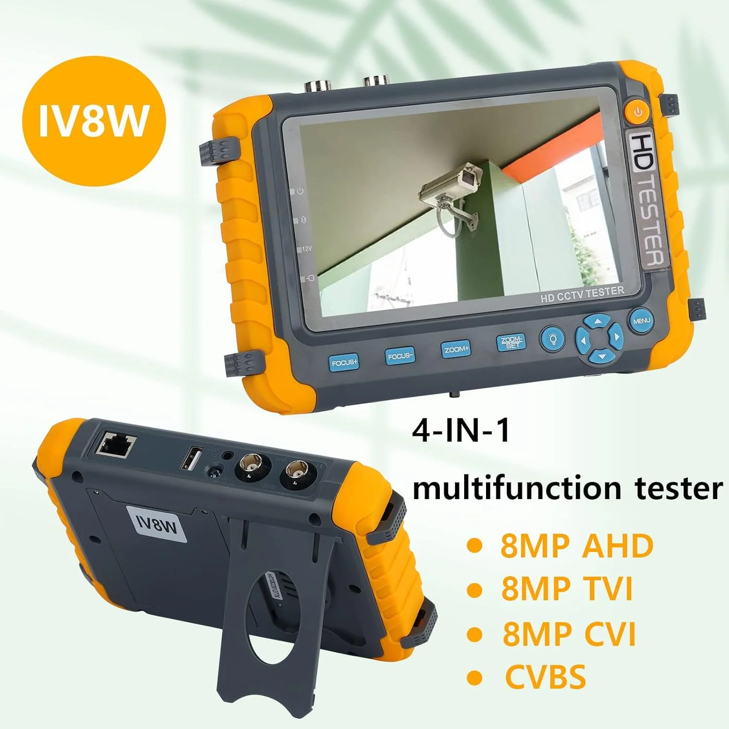 تستر دوربین مداربسته 5 اینچی 4 در 1، تستر مانیتور ویدئویی آنالوگ کواکسیال AHD/TVI/CVI/CVBS، تست کابل UTP/PTZ برای 1080P/3 4 5 8MP، ورودی VGA HDMI / خروجی DC12V تستر قابل حمل دوربین مداربسته