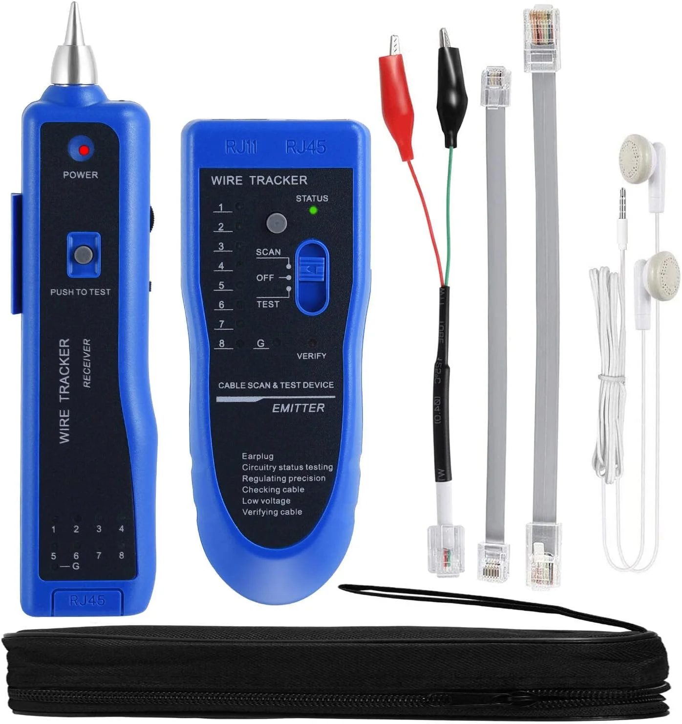 تستر کابل شبکه چند منظوره RJ45 RJ11 ردیاب سیم اترنت کیت ابزار تونر از راه دور با کیف، پروب و تن صدا برای ردیابی LAN CAT5 CAT6، یاب خط تلفن زیرزمینی، بررسی سرعت و تعمیرات خانگی