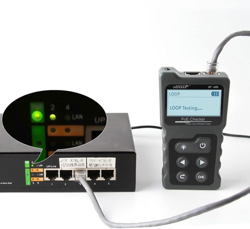 تستر کابل شبکه چند منظوره LCD، تستر ولتاژ و جریان PoE، PoE Inline با تستر کابل
