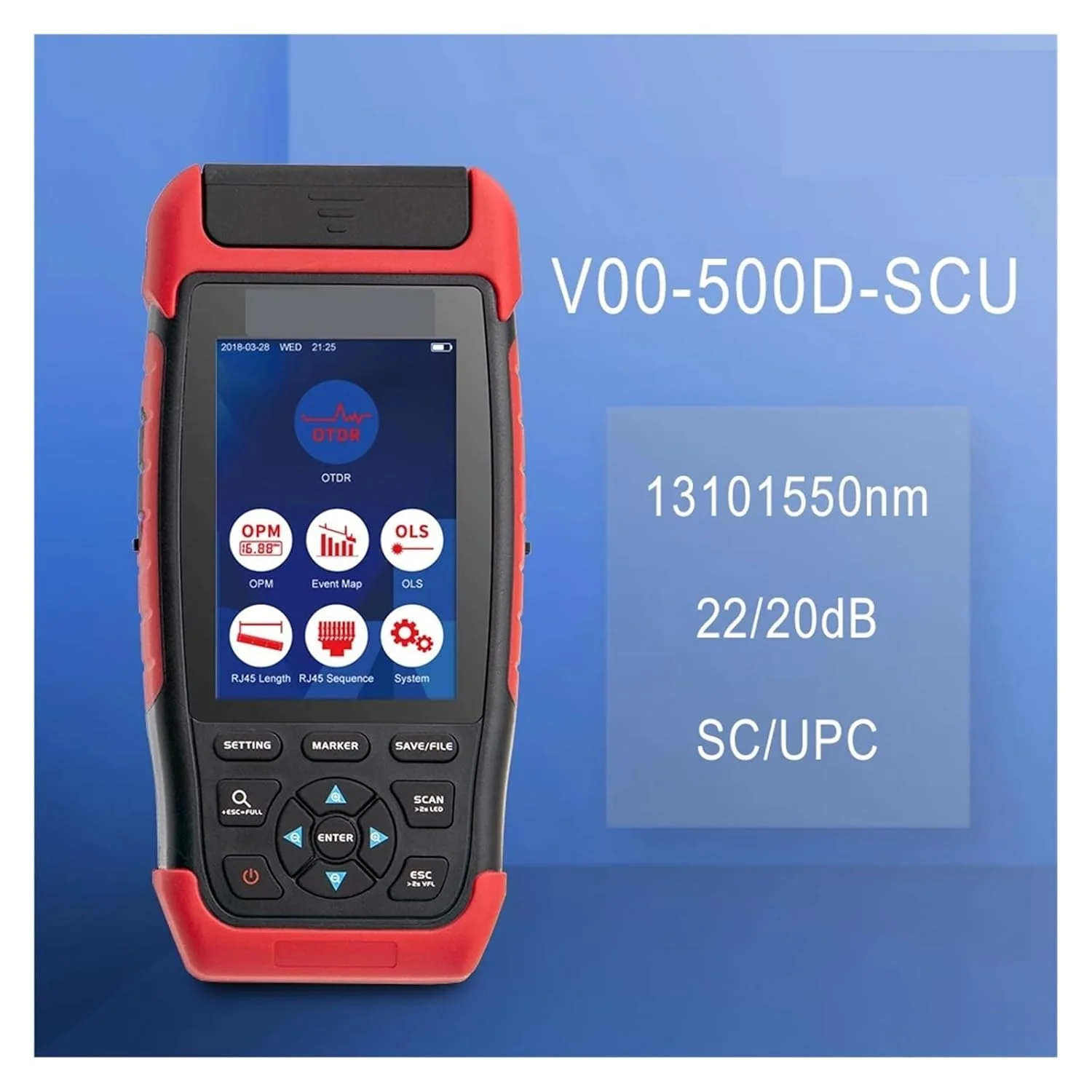 مینی OTDR فیبر نوری رفلکتومتر چند منظوره با 8 عملکرد، 22dB، VFL، OPM، OLS، نقشه رویداد، تستر کابل RJ45، OTDR (1310nm 1550nm(UPC))