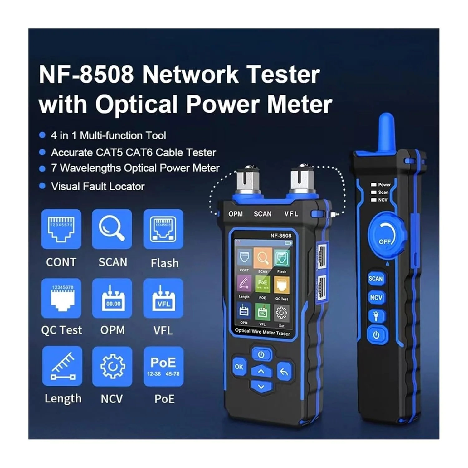 تستر کابل شبکه، پاور متر نوری PoE، ردیاب خط شبکه 10 میلی وات، تستر کابل فیبر نوری