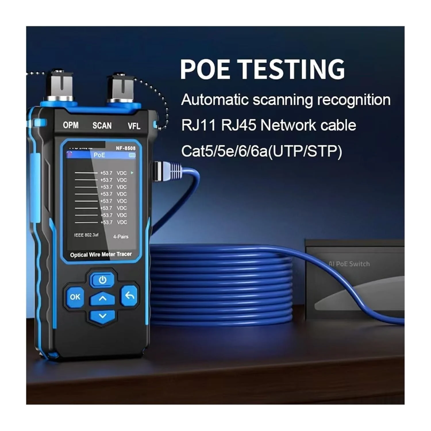 تستر کابل شبکه، پاور متر نوری PoE، ردیاب خط شبکه 10 میلی وات، تستر کابل فیبر نوری