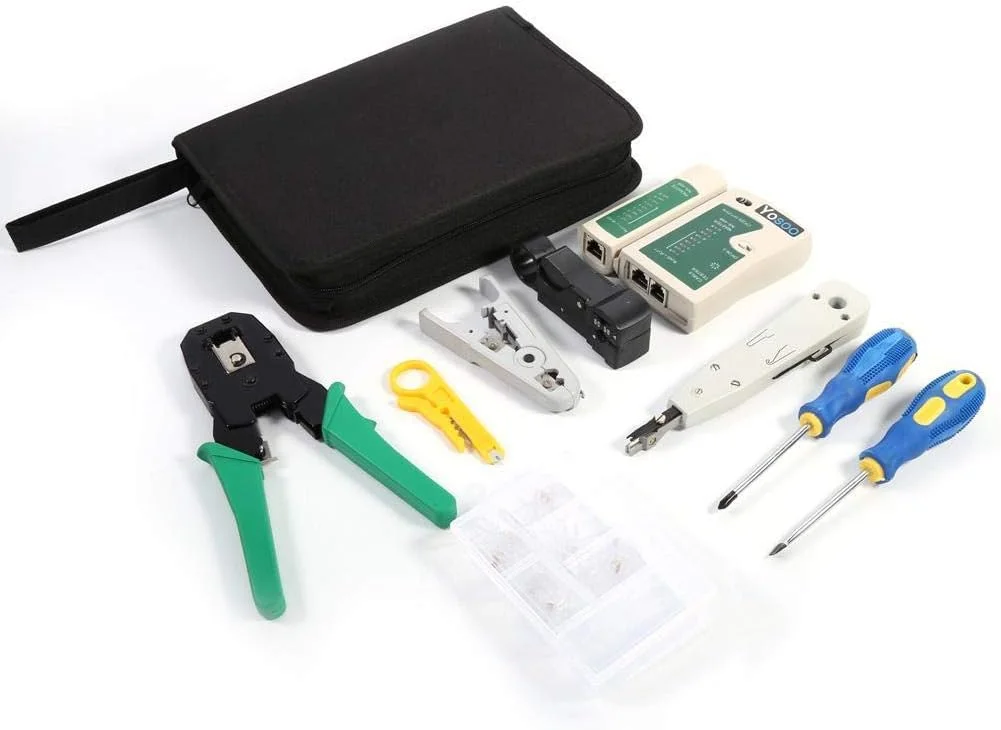 کیت تست کابل شبکه، مجموعه ابزار شبکه 9 در 1 شامل تستر کابل LAN LSA، انبر پرس پلاگ EC 08