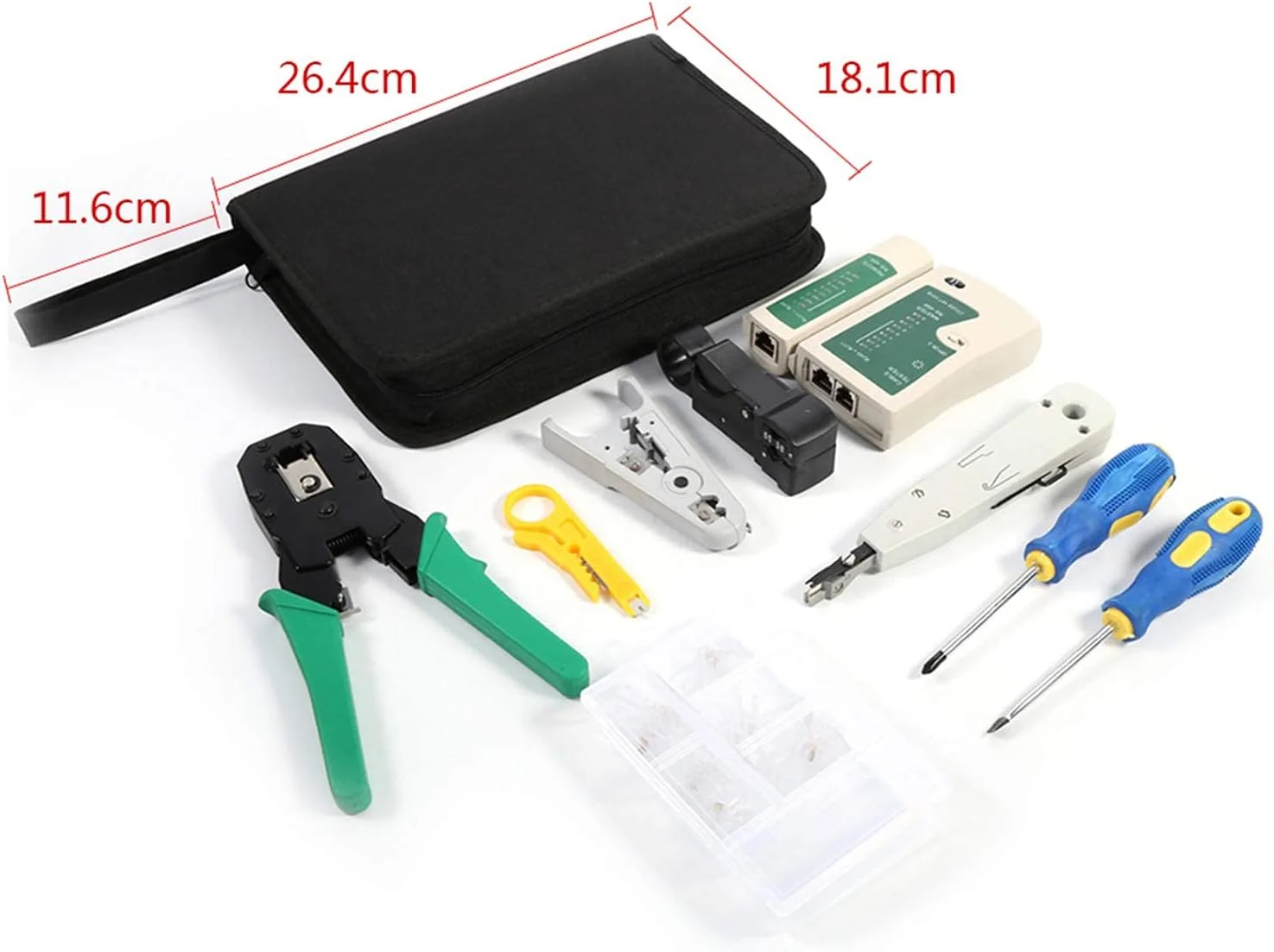 کیت تست کابل شبکه، مجموعه ابزار شبکه 9 تکه شامل تستر کابل LAN LSA، انبر پرس دوشاخه EC 08