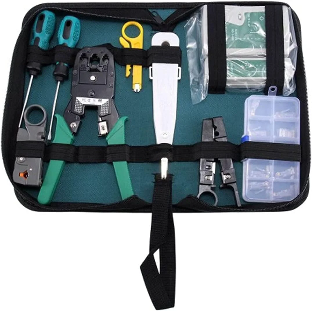 جعبه ابزار شبکه 11 در 1 شامل تستر کابل، ابزار تعمیرات LAN، RJ45 RJ11، جعبه ابزار شبکه کابل اترنت، مشکی