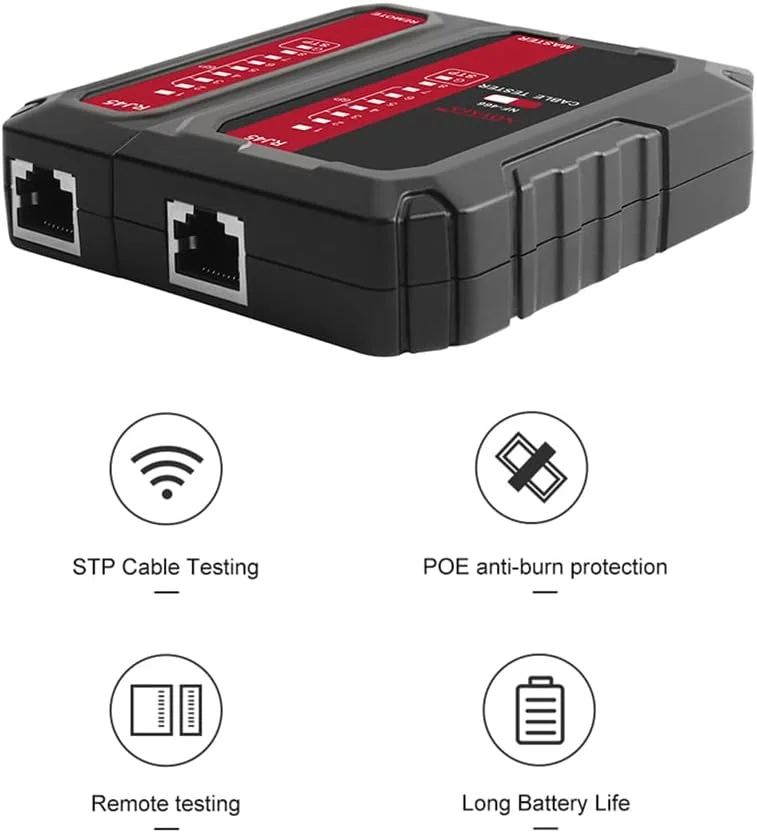 تستر کابل شبکه NF-466، تستر کابل شبکه POE، لانچر و گیرنده بررسی سیم، تستر پیوستگی کابل UTP و STP، RJ45/RJ11/R]12/CAT5/CAT6/CAT7 UTP، ابزار تست سیم و یابنده خط شبکه T