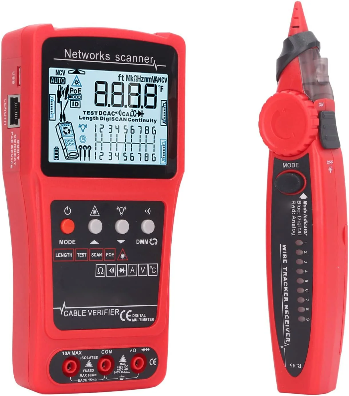 تستر کابل شبکه، ردیاب کابل شبکه، ردیاب کابل شبکه تستر، ردیاب کابل اترنت الکتریکی با LCD دیجیتال و کیت، پیش فرض