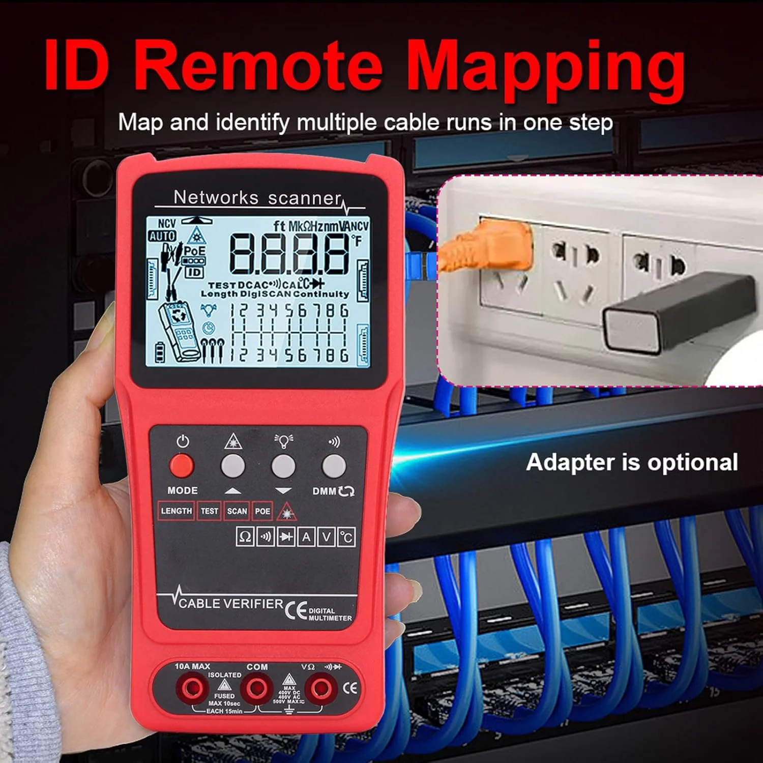 تستر کابل شبکه، ردیاب کابل شبکه، ردیاب کابل شبکه تستر، ردیاب کابل اترنت الکتریکی با LCD دیجیتال و کیت، پیش فرض