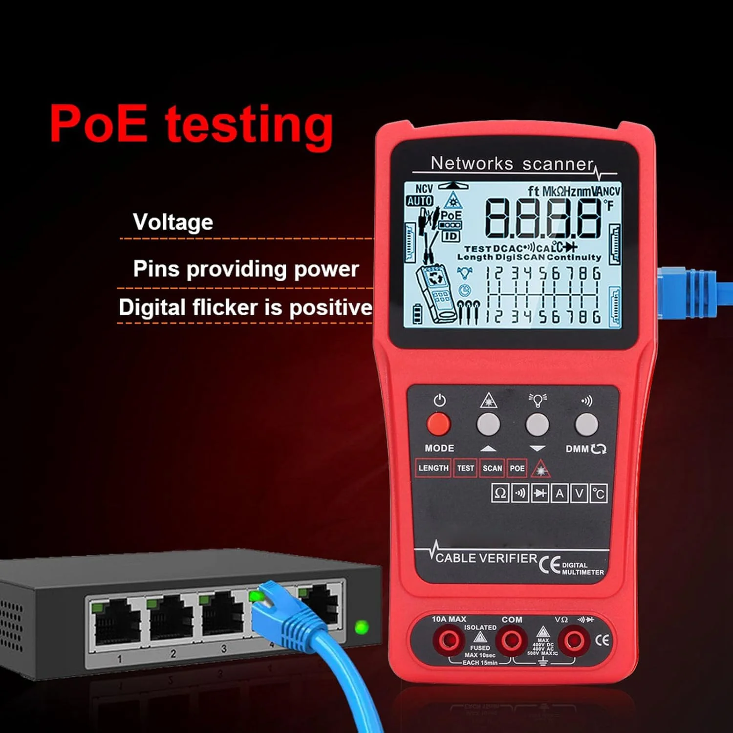 تستر کابل شبکه، ردیاب کابل شبکه، ردیاب کابل شبکه تستر، ردیاب کابل اترنت الکتریکی با LCD دیجیتال و کیت، پیش فرض
