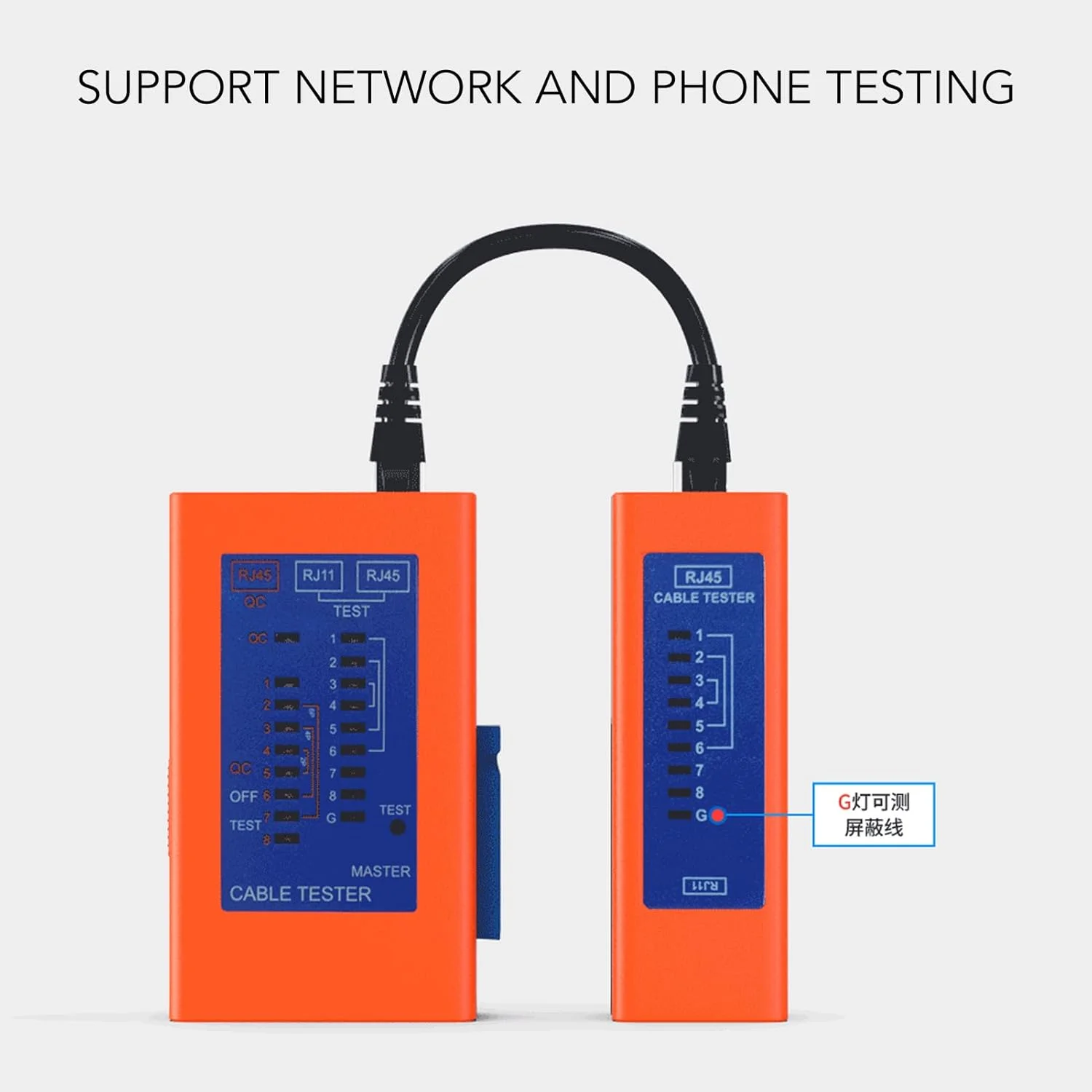 تستر کابل شبکه، تستر کابل RJ45/RJ11 با قابلیت تشخیص فاصله 100 متری، تستر سیم LAN برای خطوط اترنت و تلفن - تستر پیوستگی قابل حمل با کیف نگهداری