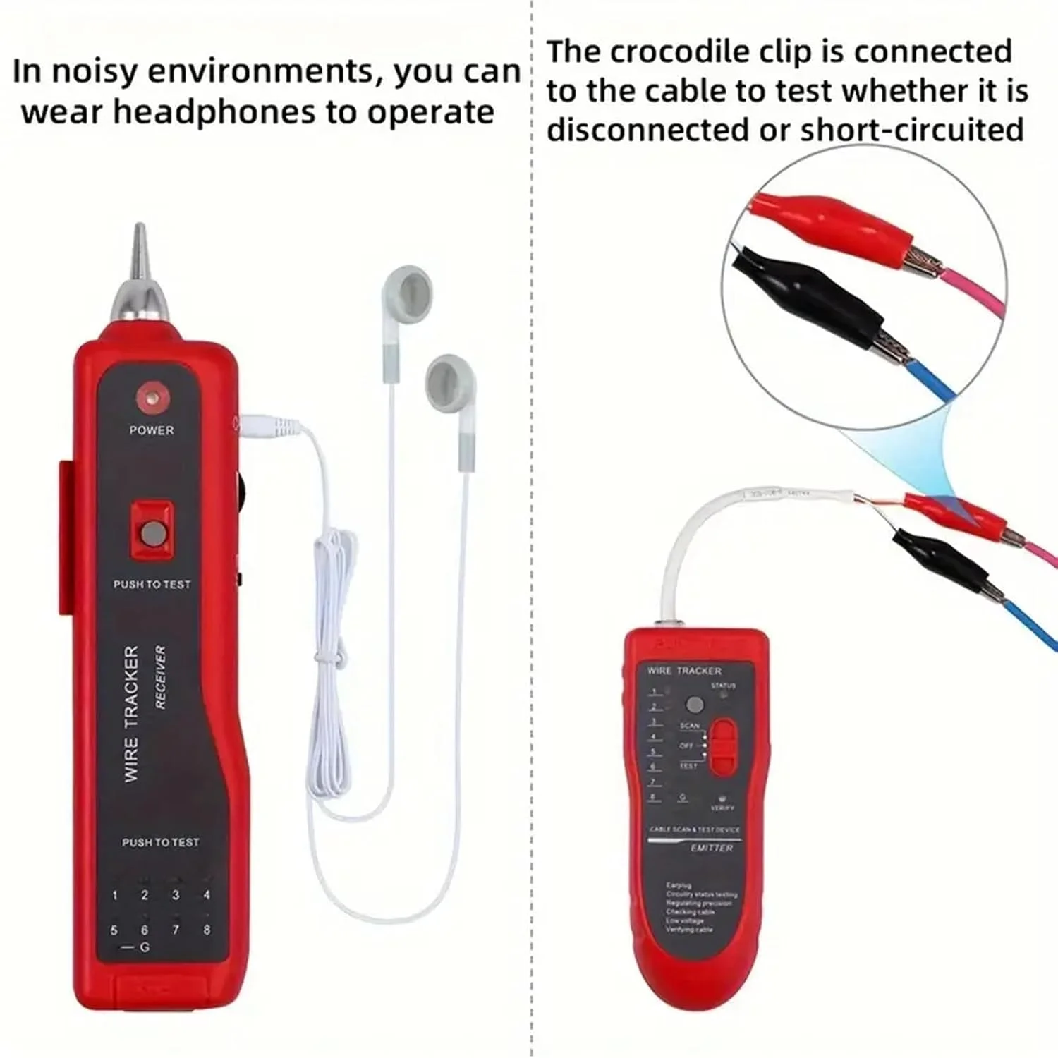 کیت تست کابل شبکه، تستر کابل دستی برای RJ11 RJ45، نگهداری شبکه و بررسی سیم کشی، تست خط تلفن، بررسی تداوم - با باتری کار می کند، غیر قابل شارژ برای دفتر و دکوراسیون منزل