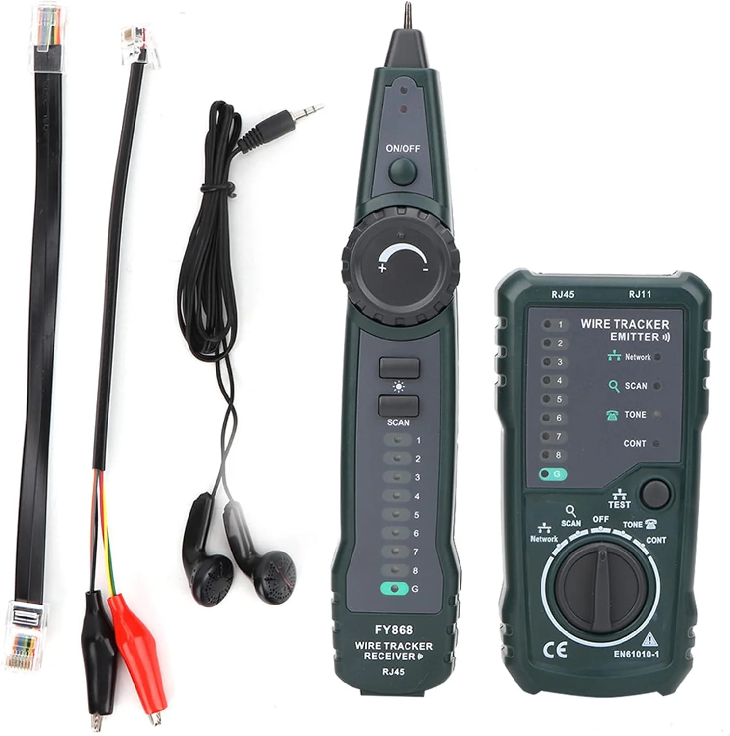 تستر کابل شبکه مدل FY868، کیت ردیاب سیم چند منظوره با کیف نگهداری، کابل آداپتور RJ45 RJ11، تستر کابل شبکه، تسترهای شبکه و کابل