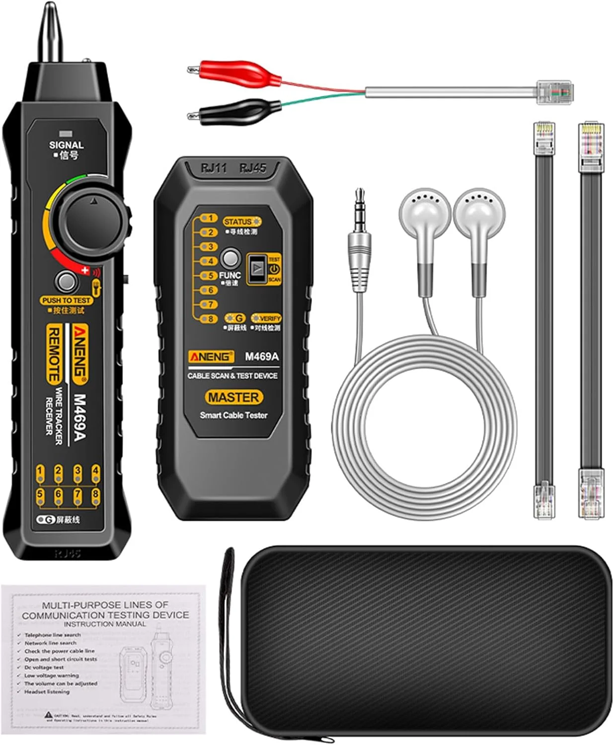 تستر کابل شبکه ANENG M469A، ابزار چند منظوره برای یافتن کابل شبکه، ابزار تست ضد تداخل، یافتن نقطه شکست خط شبکه و بررسی خط