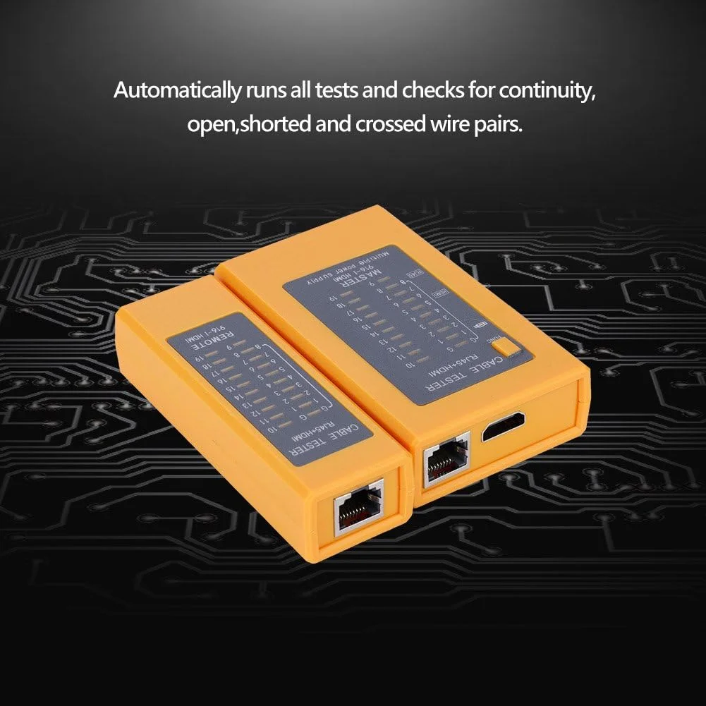 تستر کابل شبکه RJ45، کیت تستر لن قابل حمل HDMI با کیفیت بالا، تستر کابل دیجیتال قابل حمل RJ45 برای بررسی پیوستگی، قطعی، اتصال کوتاه و جفت سیم های متقاطع