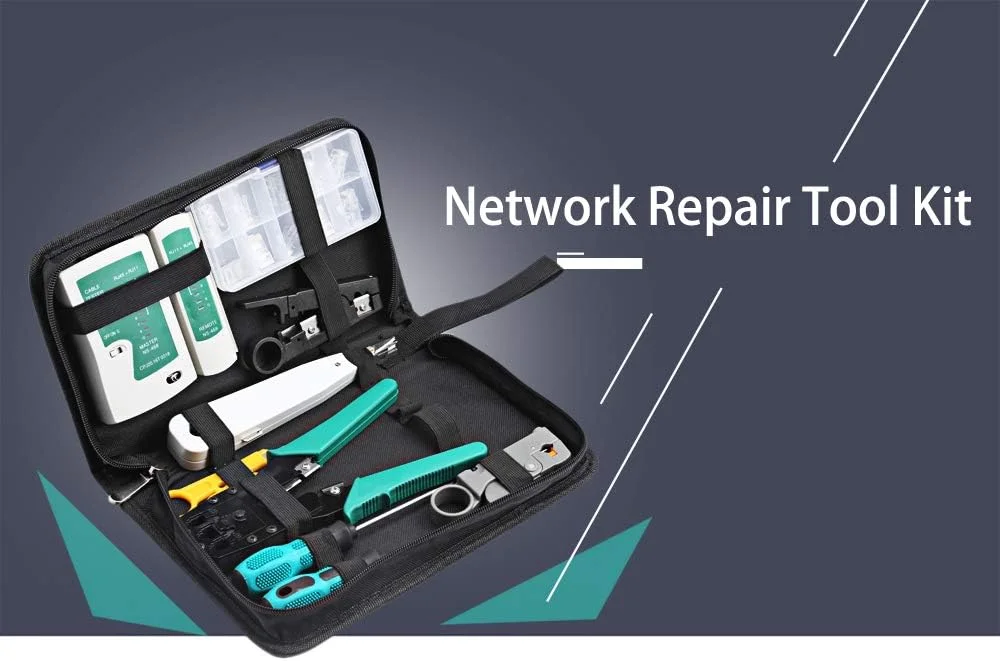 جعبه ابزار شبکه - کیت 11 در 1 حرفه ای شبکه اترنت LAN شامل تستر کابل، ابزار تعمیر و نگهداری کامپیوتر به همراه کیف زیپ دار