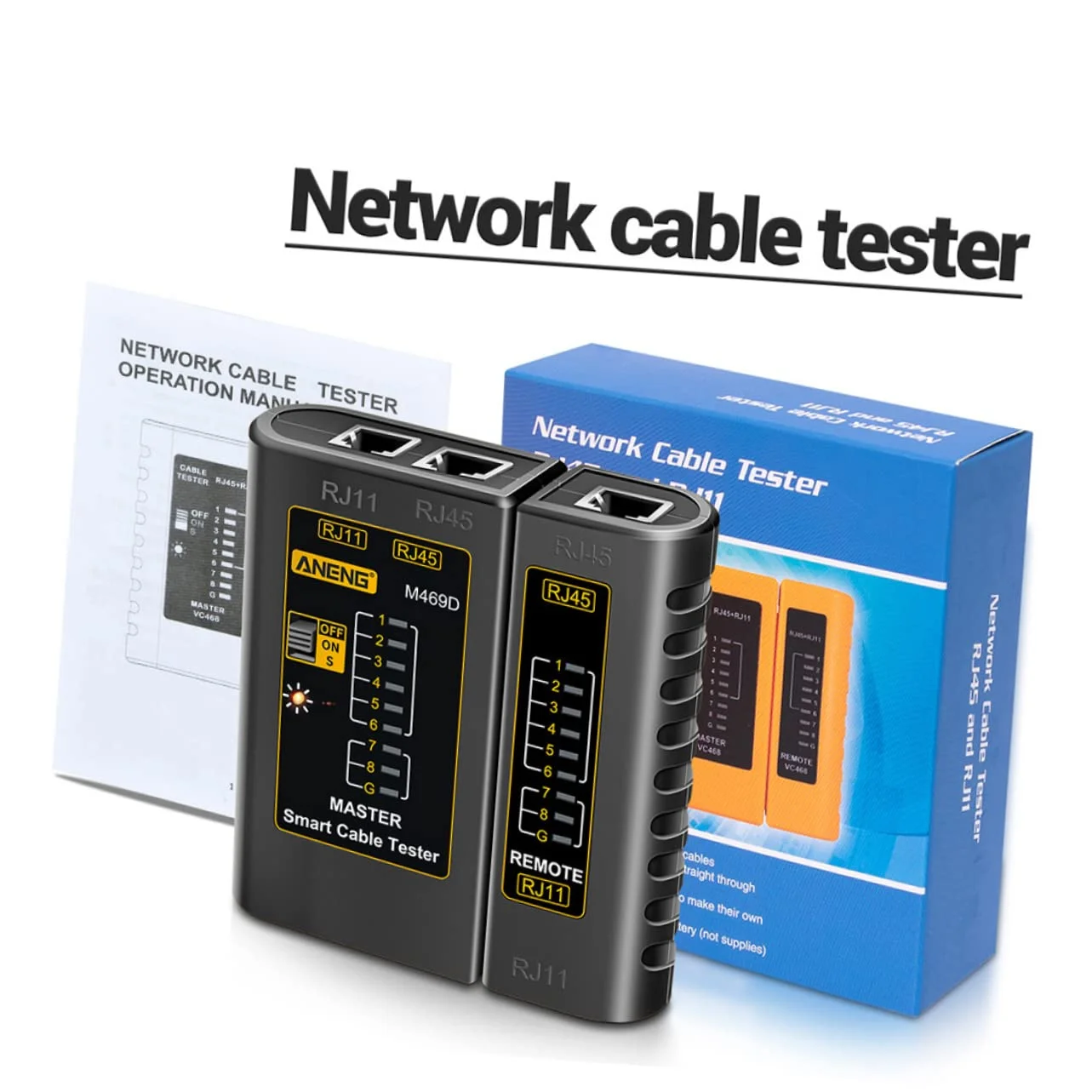 تستر شبکه کامپیوتر، کیت تست سیم، کابل تلفن، ابزار تست کابل شبکه کامپیوتر، تستر سیم کامپیوتر، تستر سیم شبکه پلاستیکی، تستر کابل شبکه پلاستیکی کامپیوتر (رنگ: مشکی، نقره ای)