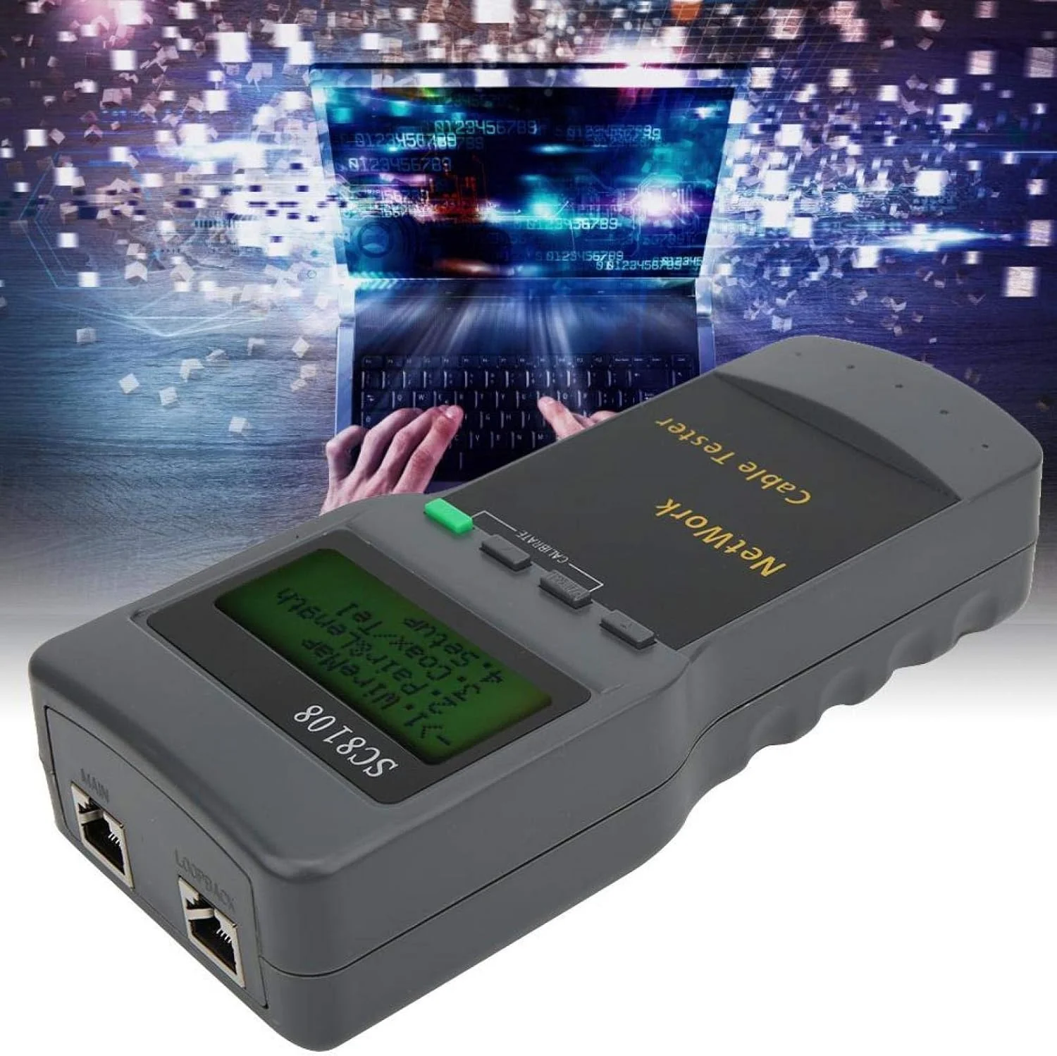 تستر کابل شبکه RJ45، تستر کابل شبکه قابل حمل RJ45 با صفحه نمایش LCD، گیج کابل تلفن LAN، به همراه 1 تستر از راه دور و 1 دفترچه راهنمای کاربر