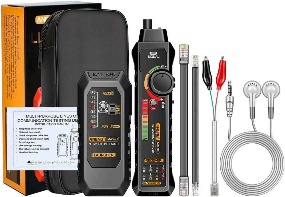 تستر کابل شبکه هوشمند M469C RJ45 RJ11، ردیاب سیم و ابزار تعمیر شبکه با جعبه - مشکی